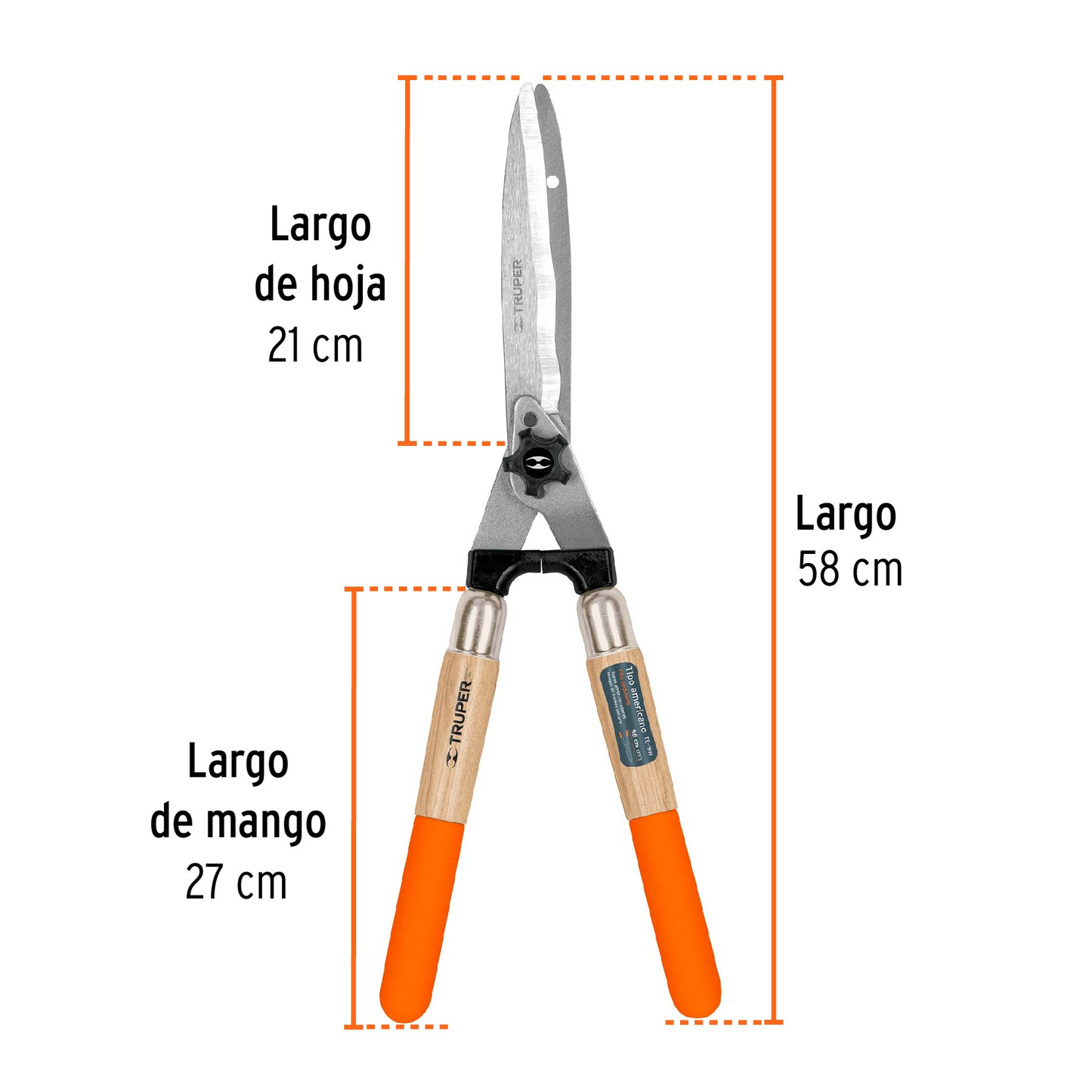 Tijera para poda, tipo americano,58 cm, mango madera c/ grip