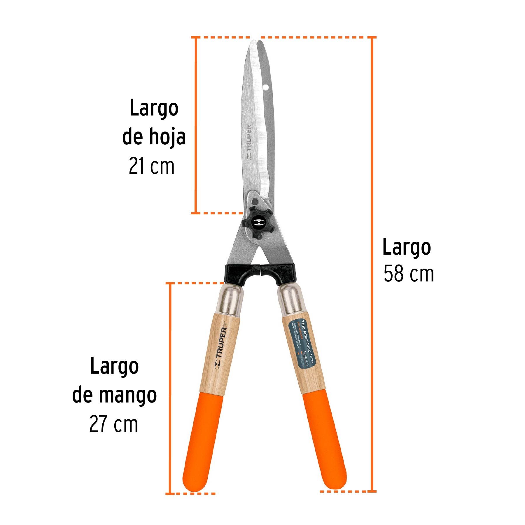 Tijera para poda, tipo americano,58 cm, mango madera c/ grip