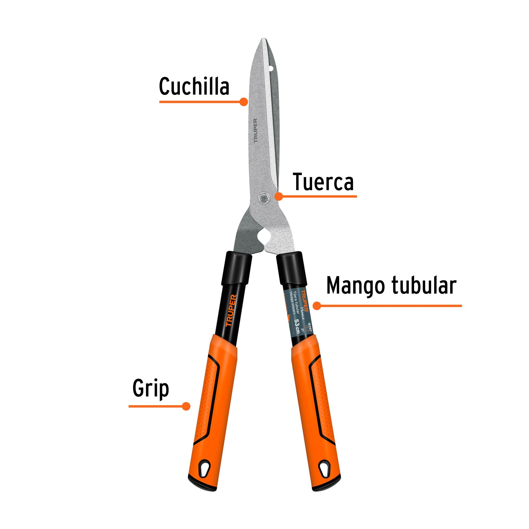 Tijera para poda, ligera, 53 cm, mango tubular