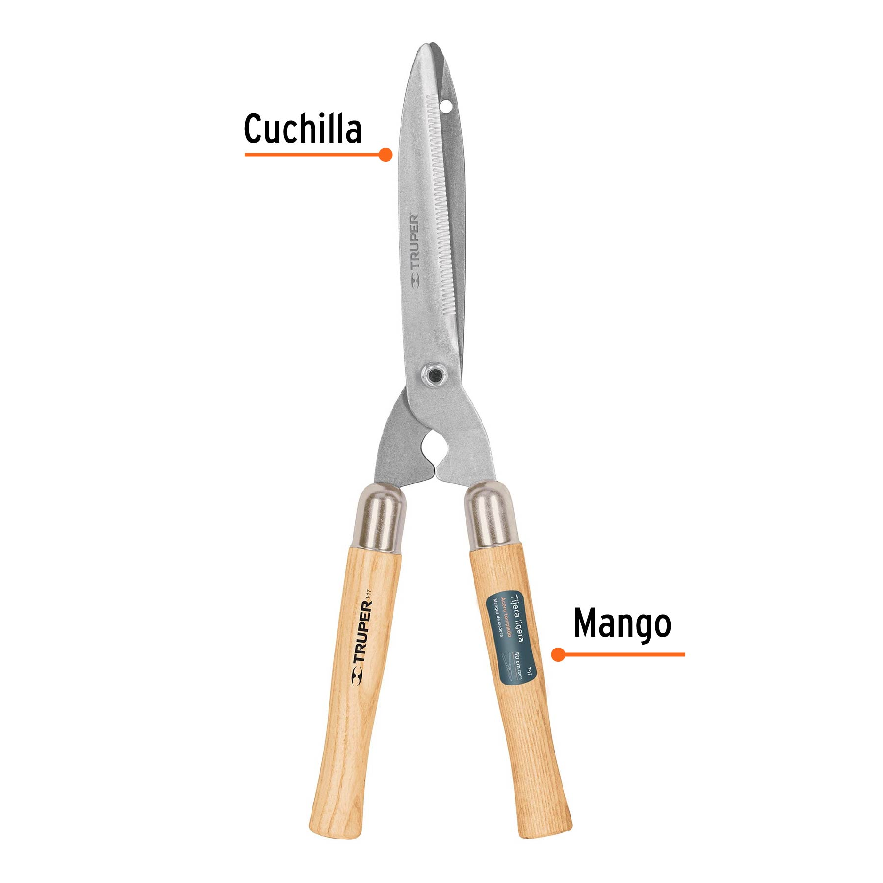 Tijera para poda, ligera, 50 cm, mango madera