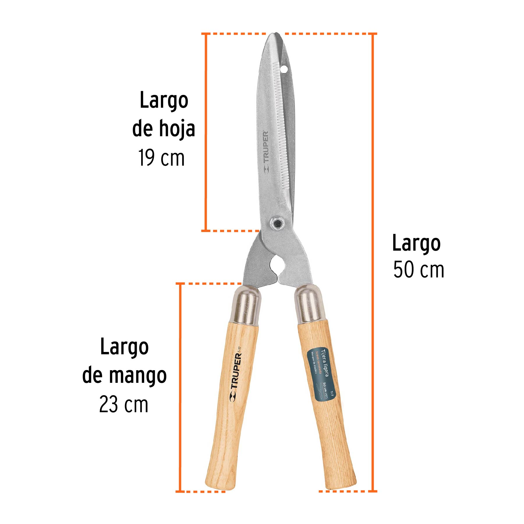 Tijera para poda, ligera, 50 cm, mango madera