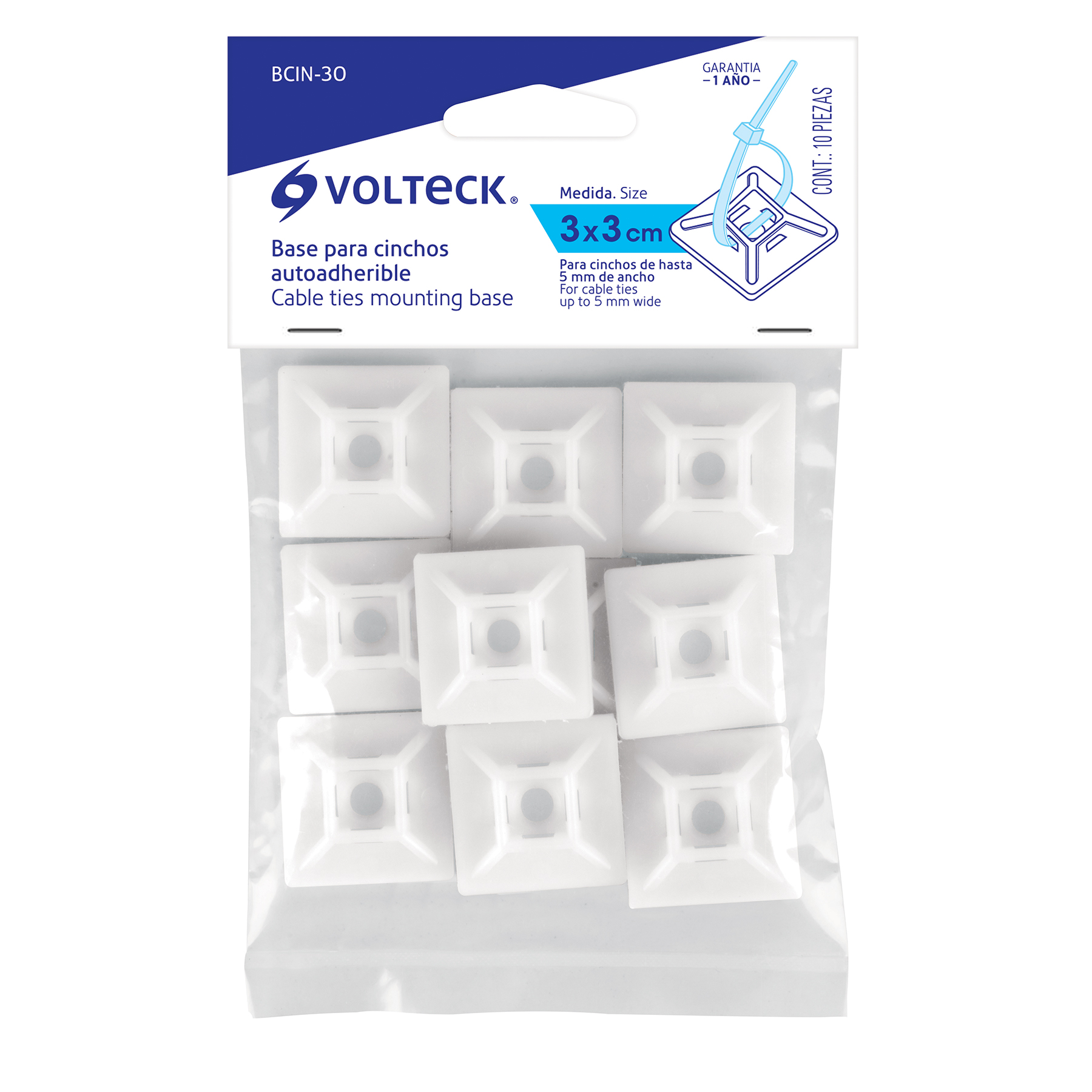 Base auto adherible para cinchos sujetacables 3 x 3 cm