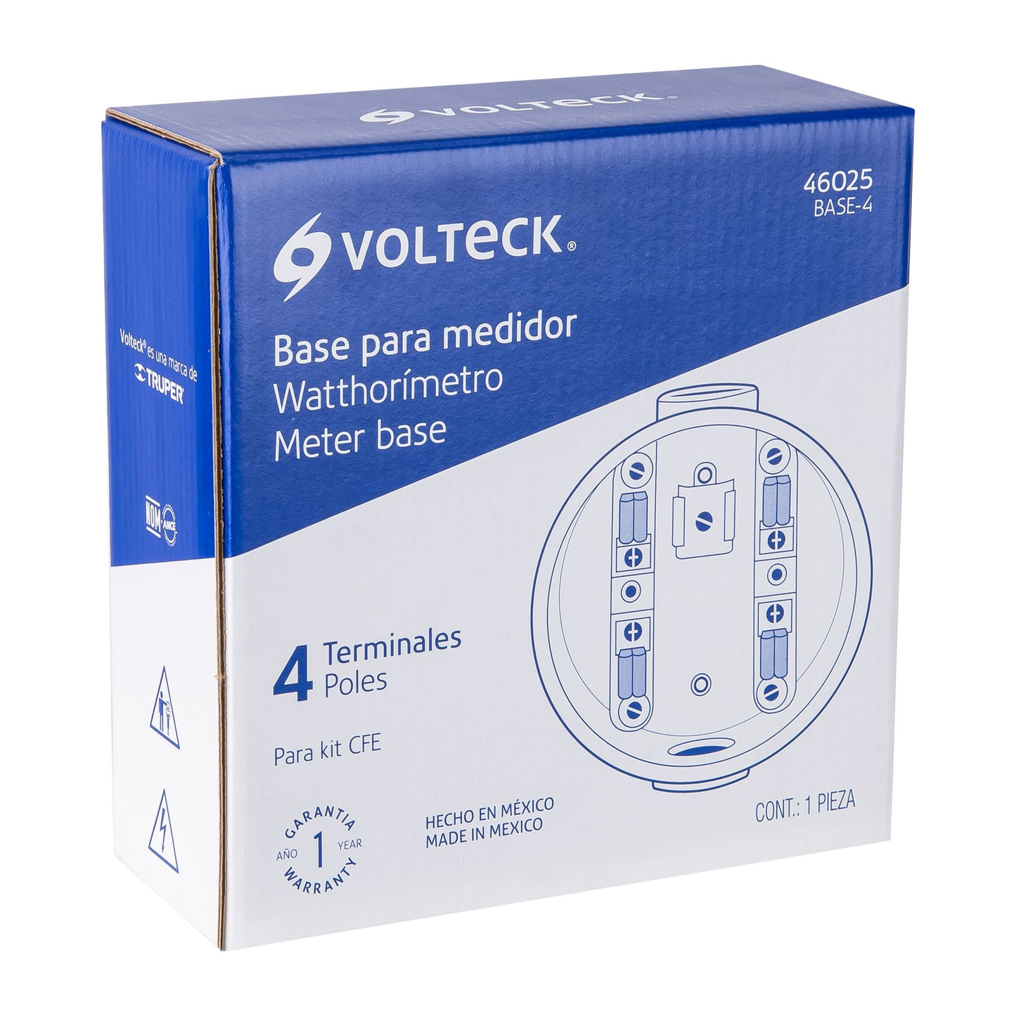 Base para watthorimetro, 4 terminales, Volteck