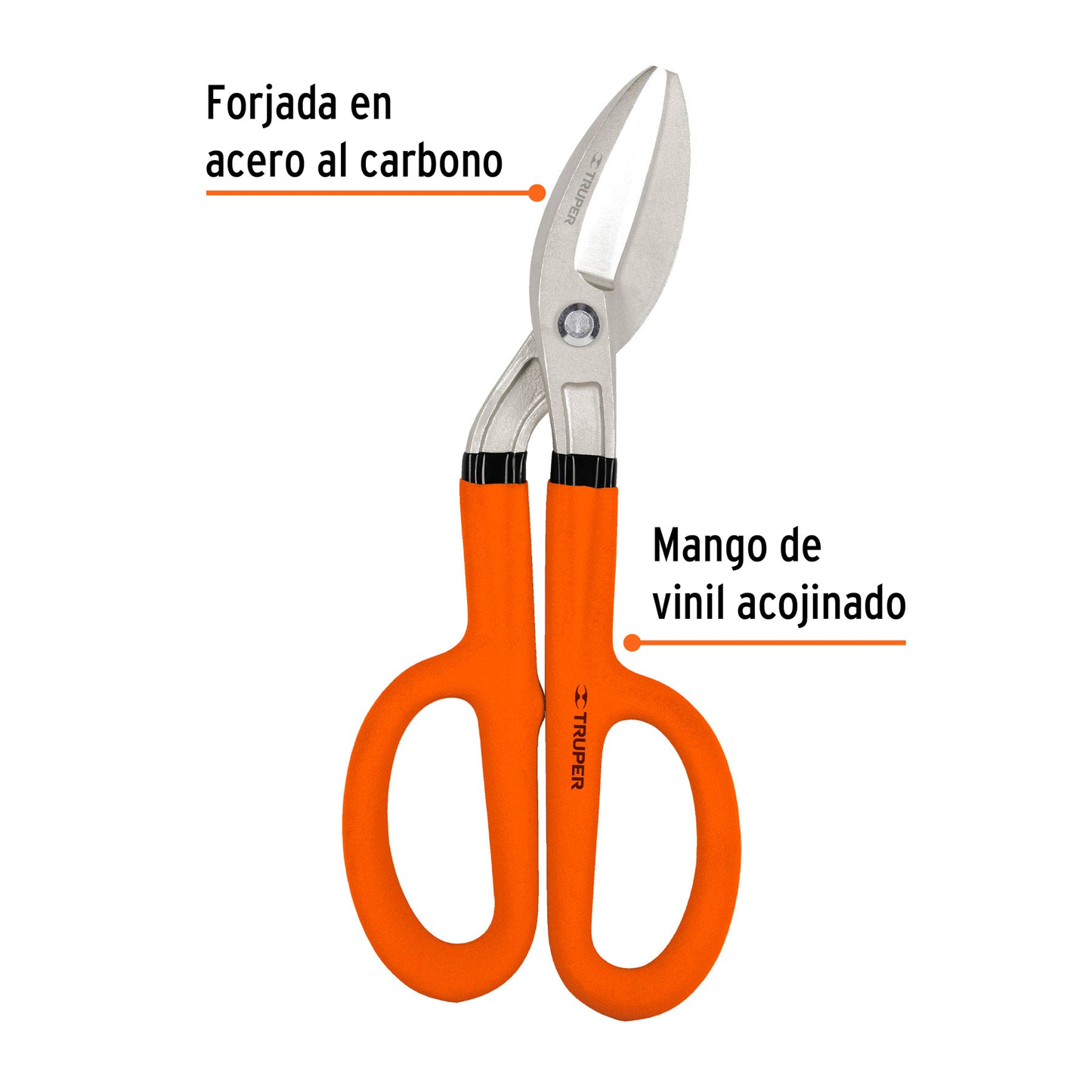 Tijera para hojalatero angulada 10", mango vinil acojinado