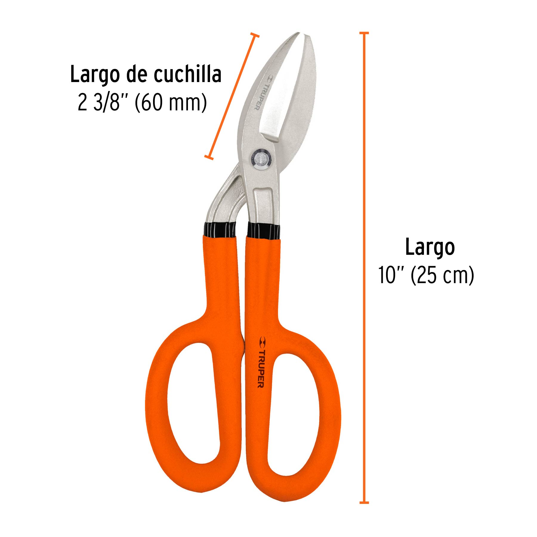 Tijera para hojalatero angulada 10", mango vinil acojinado