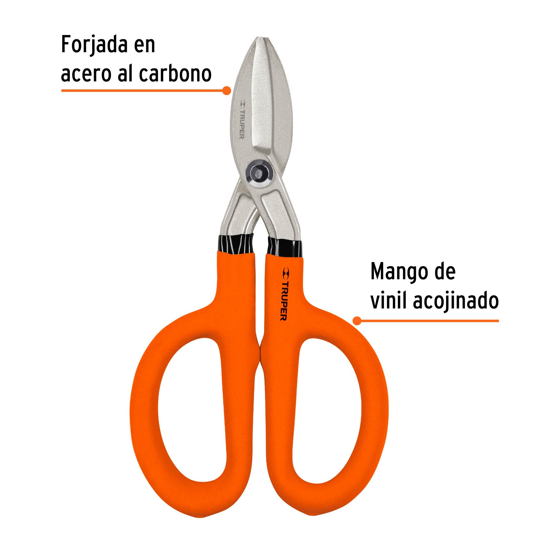 Tijera para hojalatero 8", mango vinil acojinado