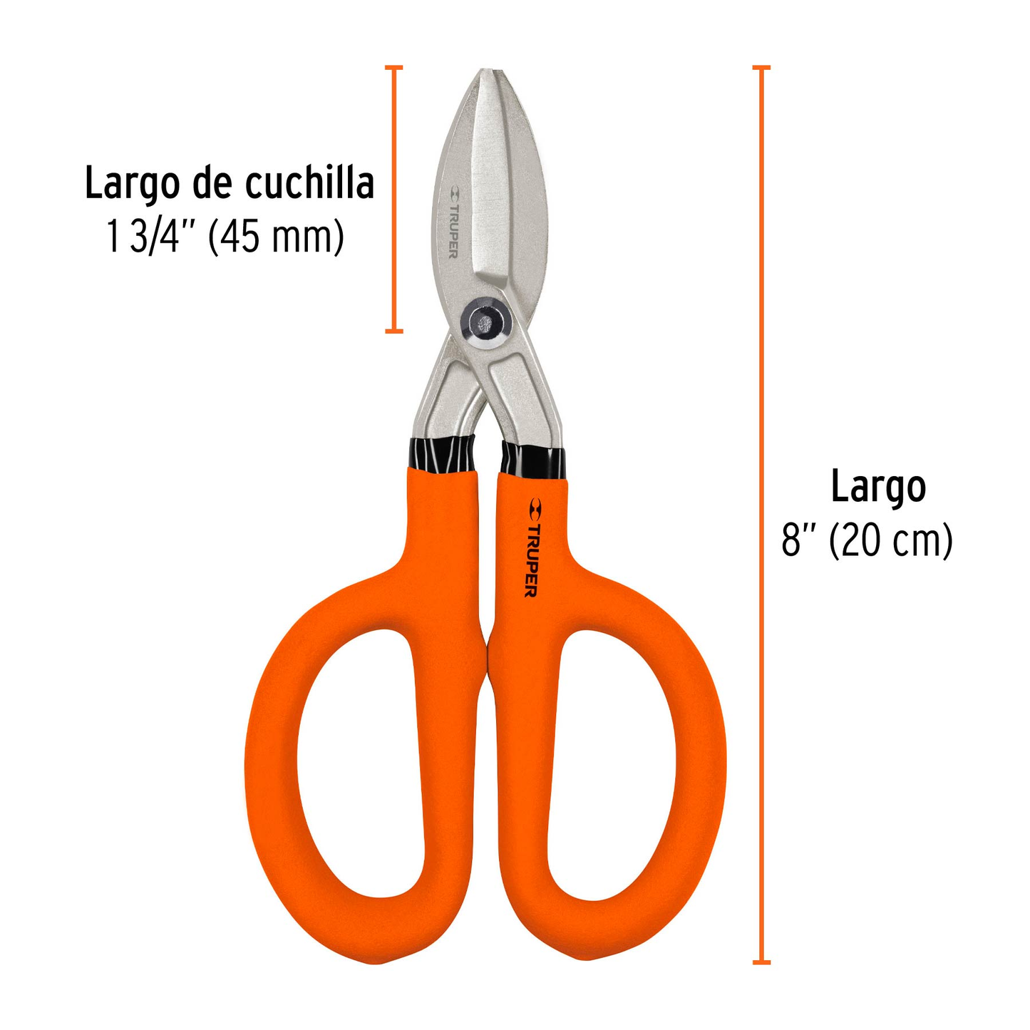 Tijera para hojalatero 8", mango vinil acojinado