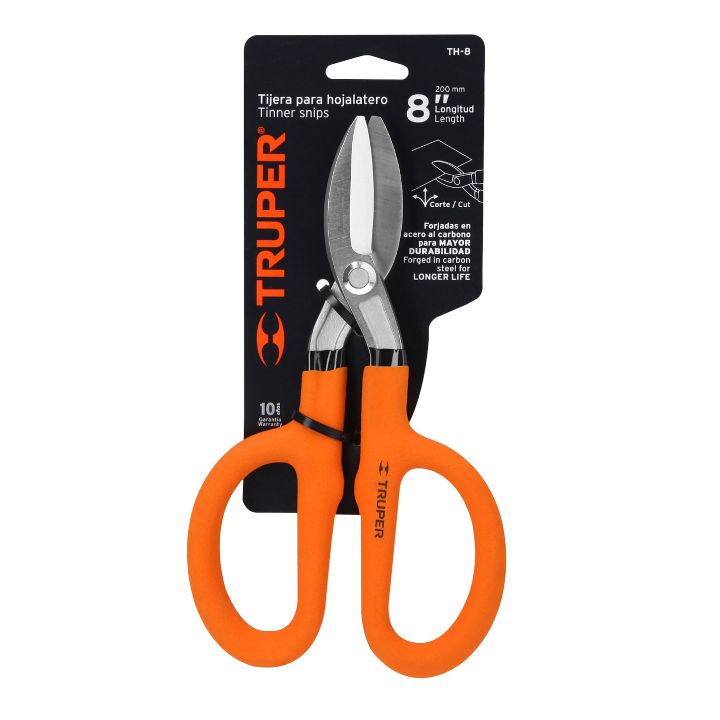 Tijera para hojalatero 8", mango vinil acojinado