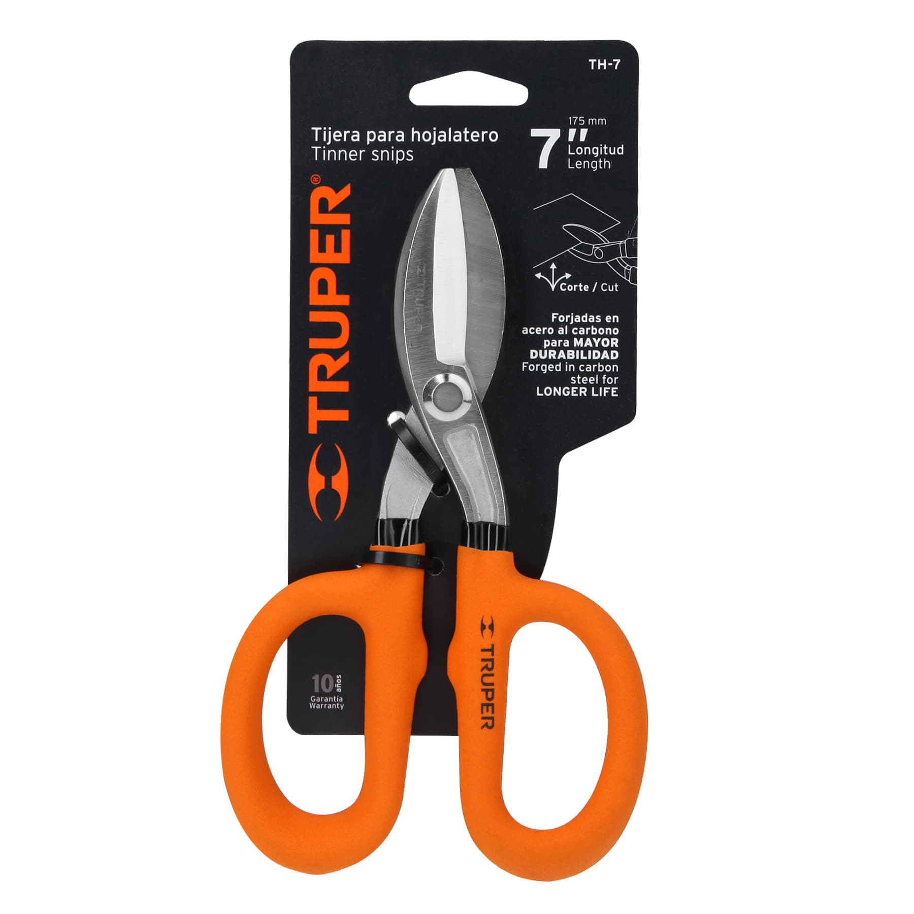 Tijera para hojalatero 7", mango vinil acojinado