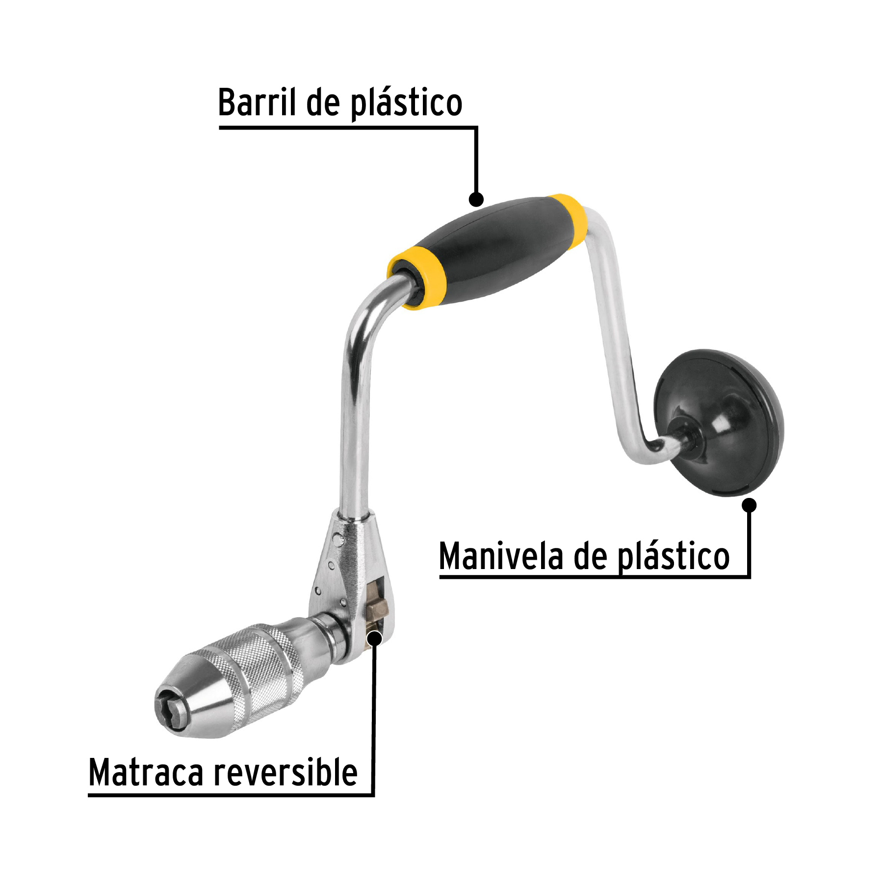 Berbiquí 12", perilla de plástico, pretul
