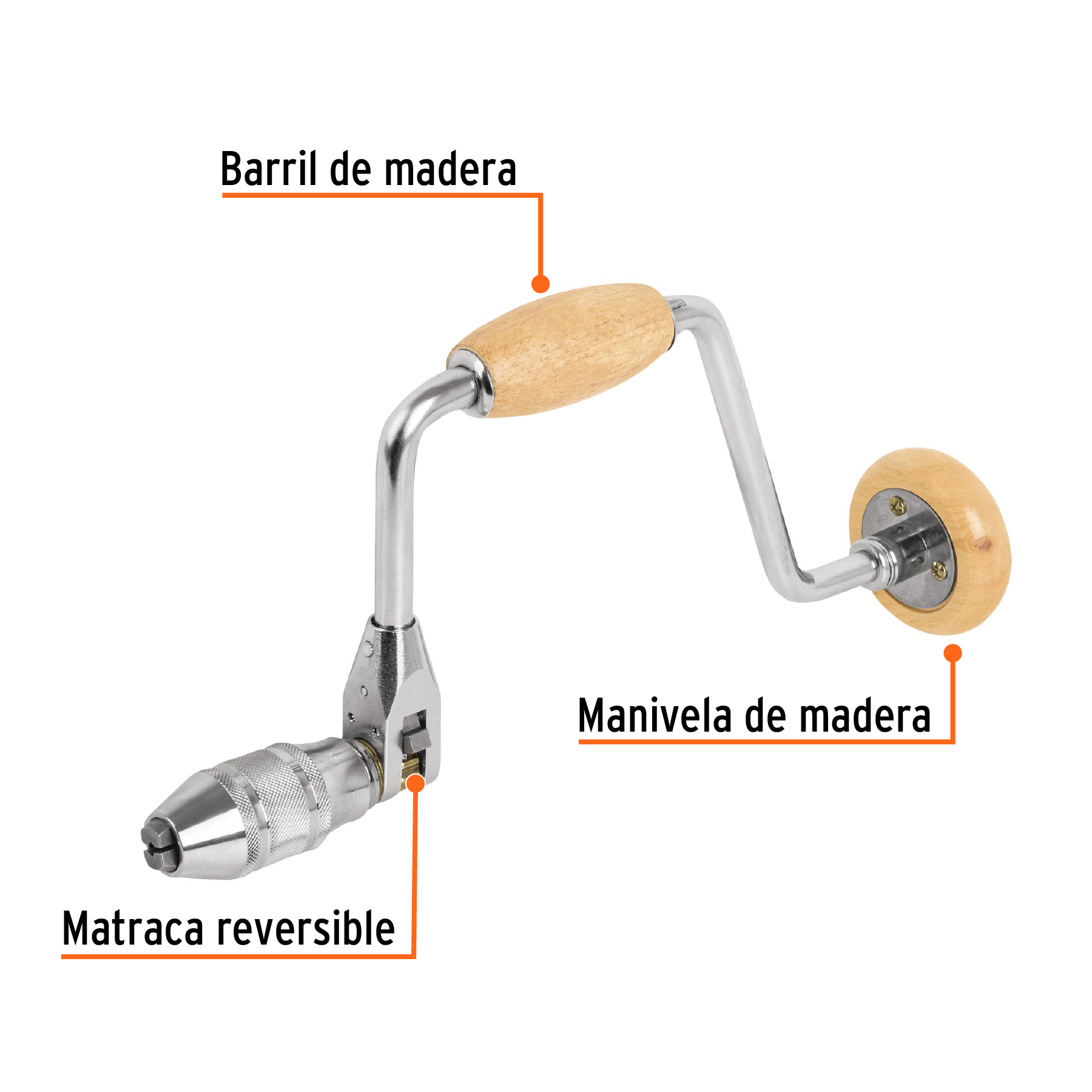Berbiquí profesional 12", perilla de madera