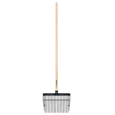 Bieldo cabeza plástica, mango de madera,16 dientes