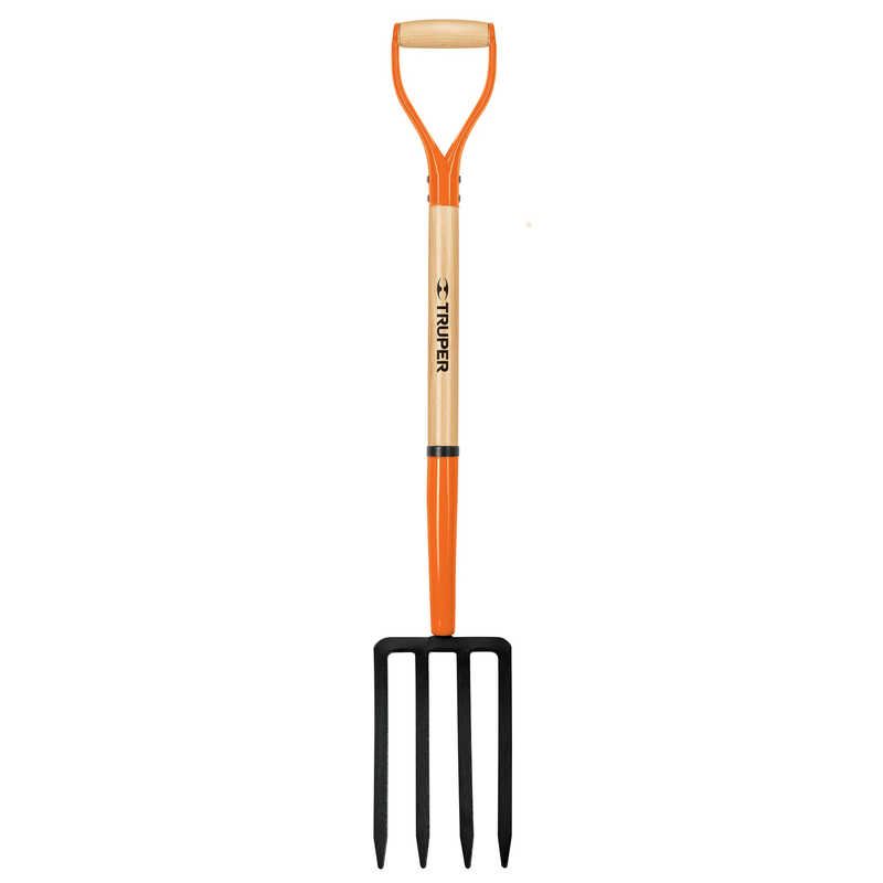 Bieldo para jardín, 4 dientes, puño metálico, mango 30"