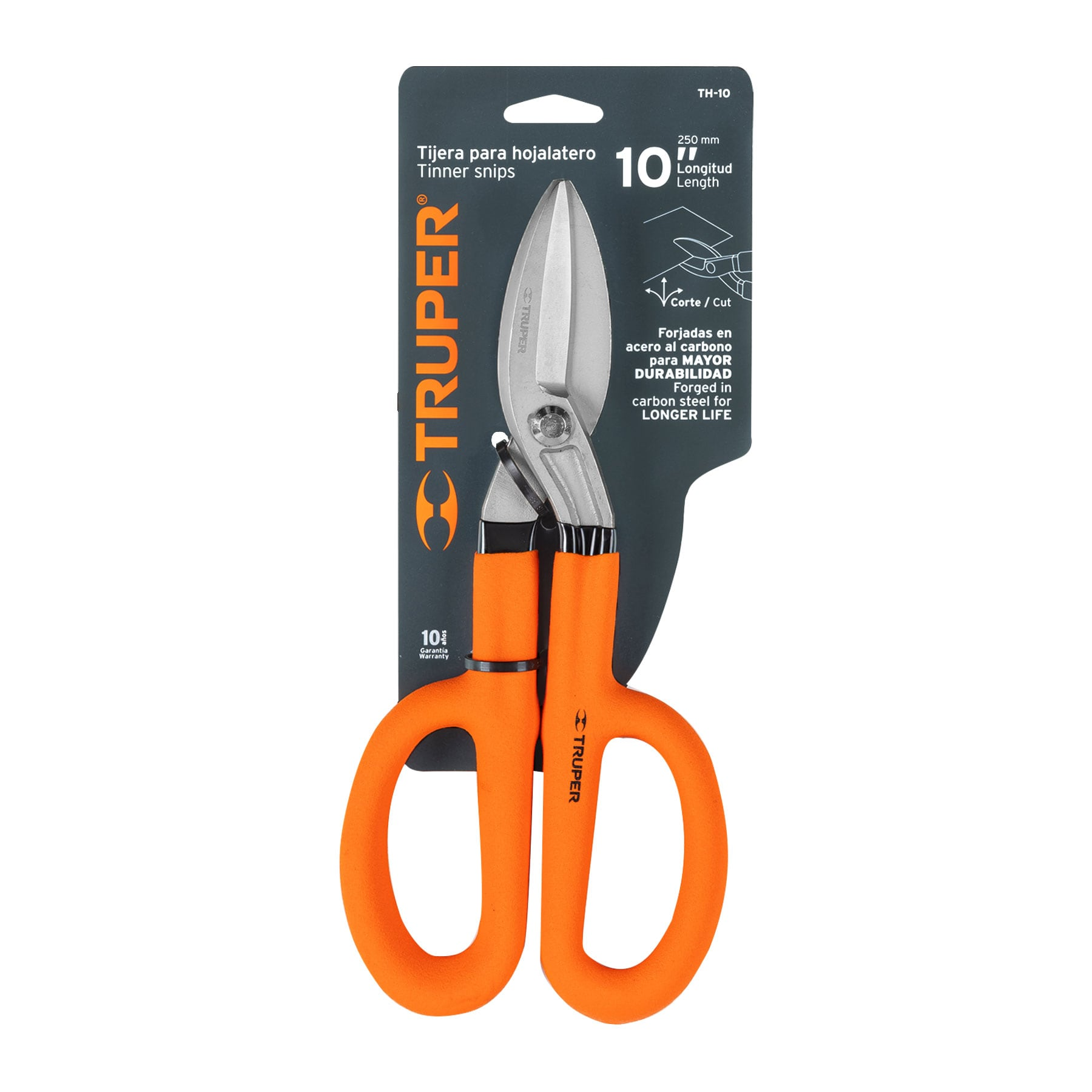 Tijera para hojalatero 10", mango vinil acojinado