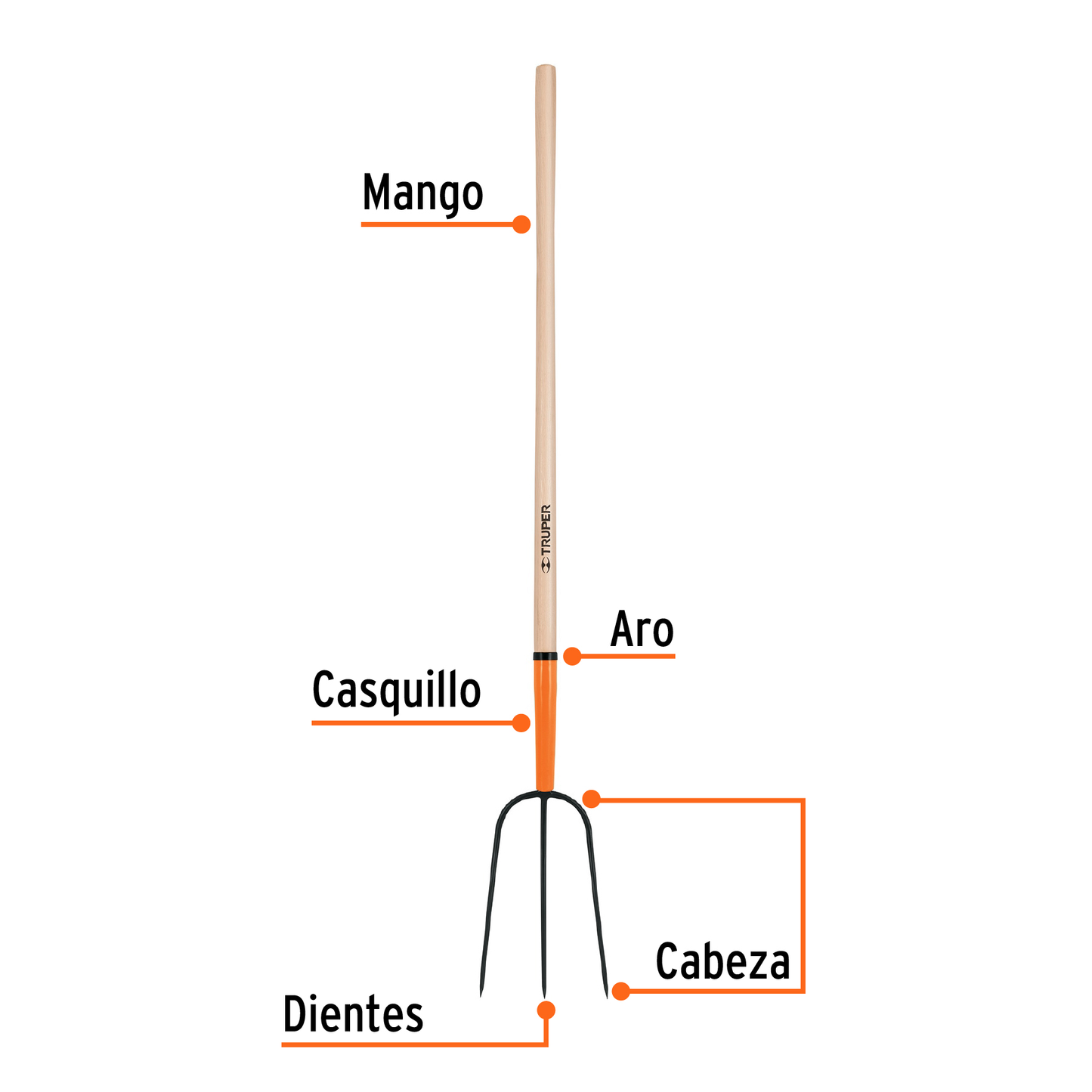 Bieldo para paja, 3 dientes, mango 48"