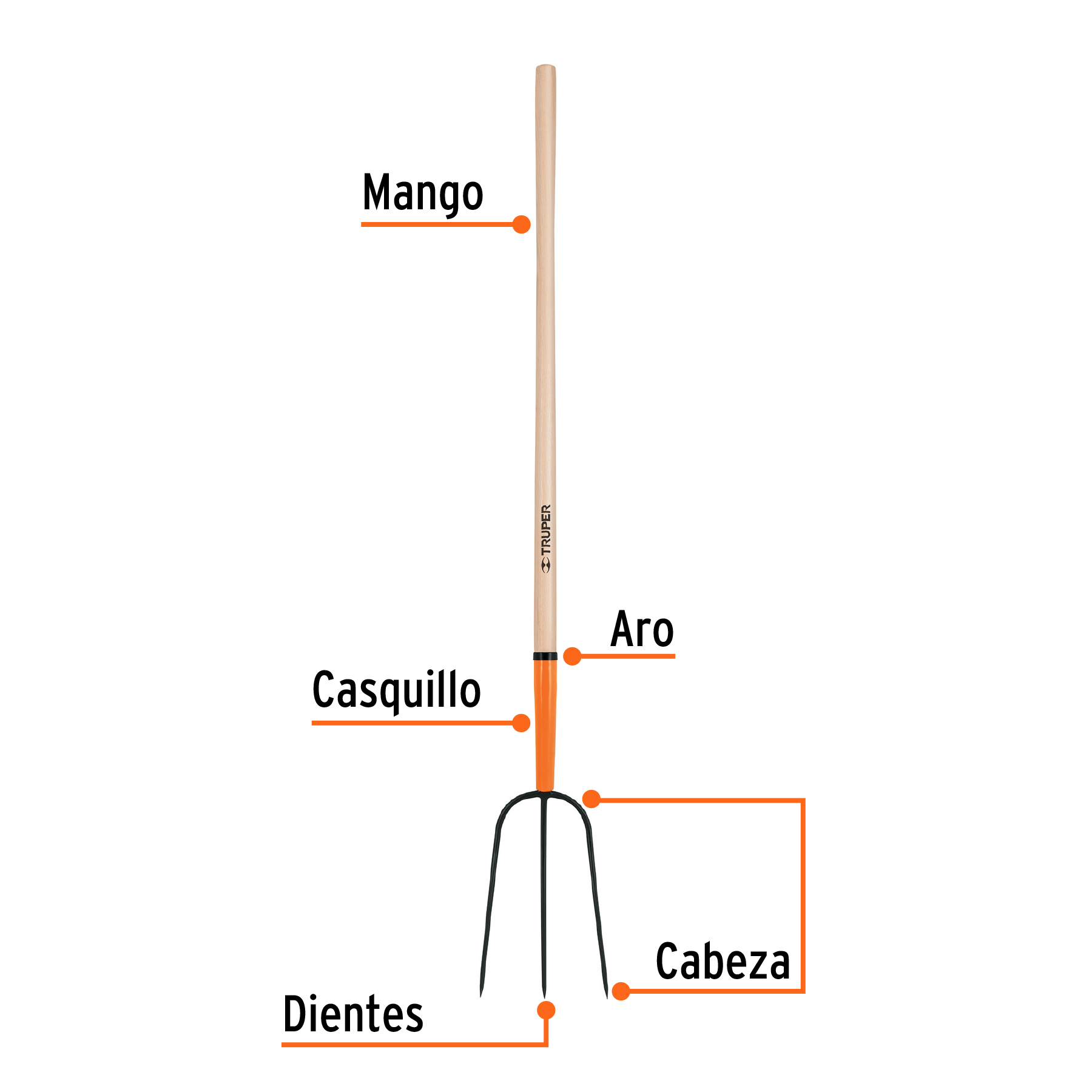 Bieldo para paja, 3 dientes, mango 48"