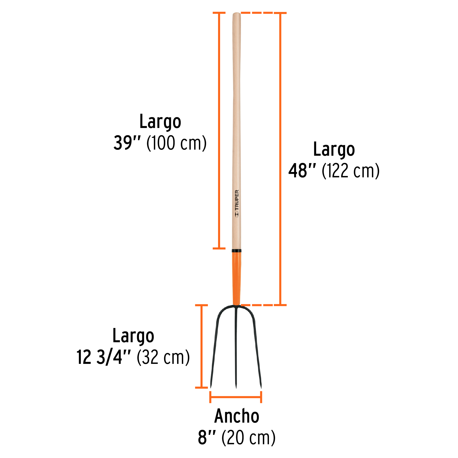Bieldo para paja, 3 dientes, mango 48"