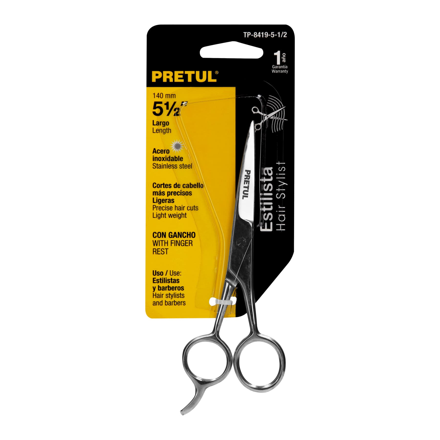 Tijera para estilista con gancho, 5-1/2", pretul