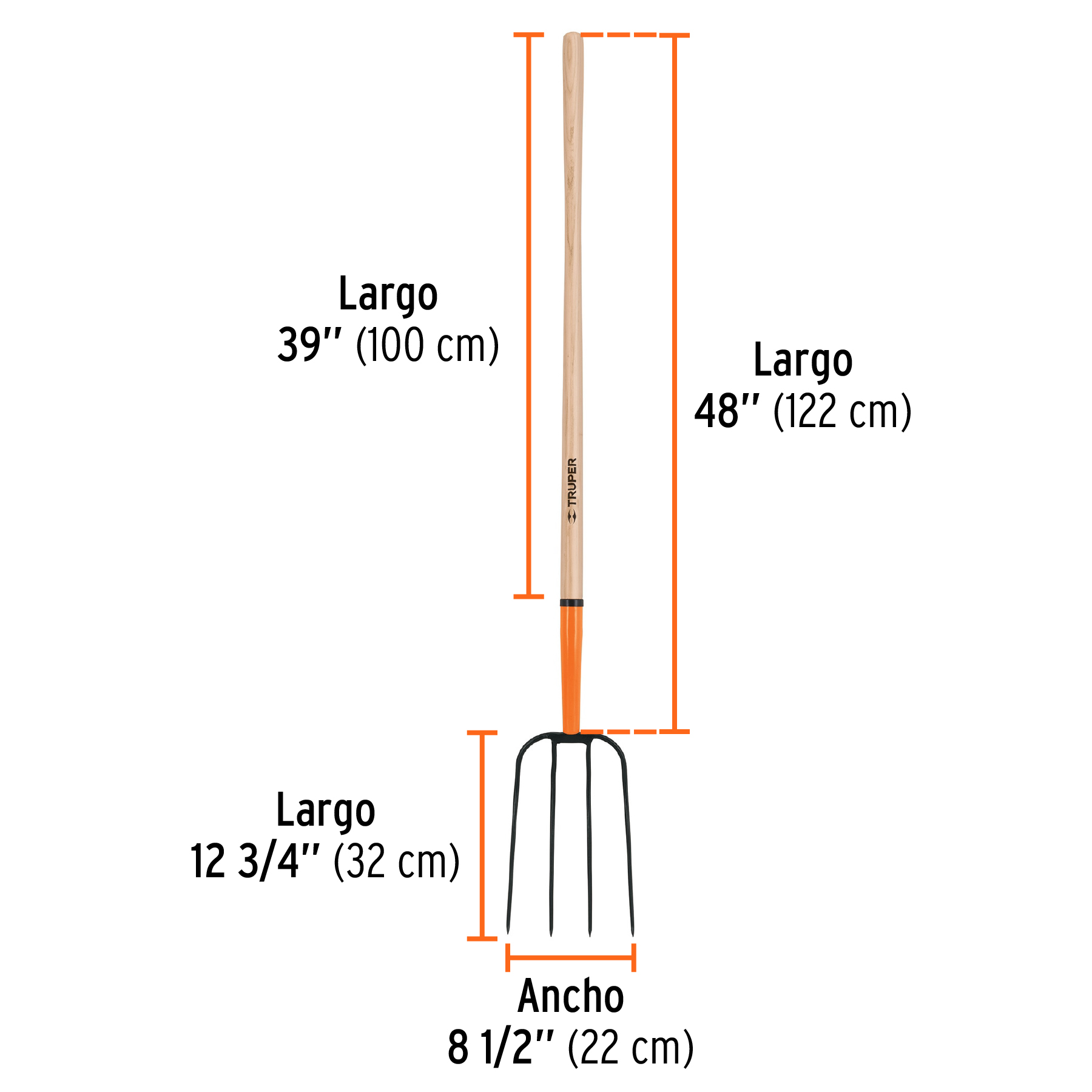 Bieldo para paja, 4 dientes, mango 48"