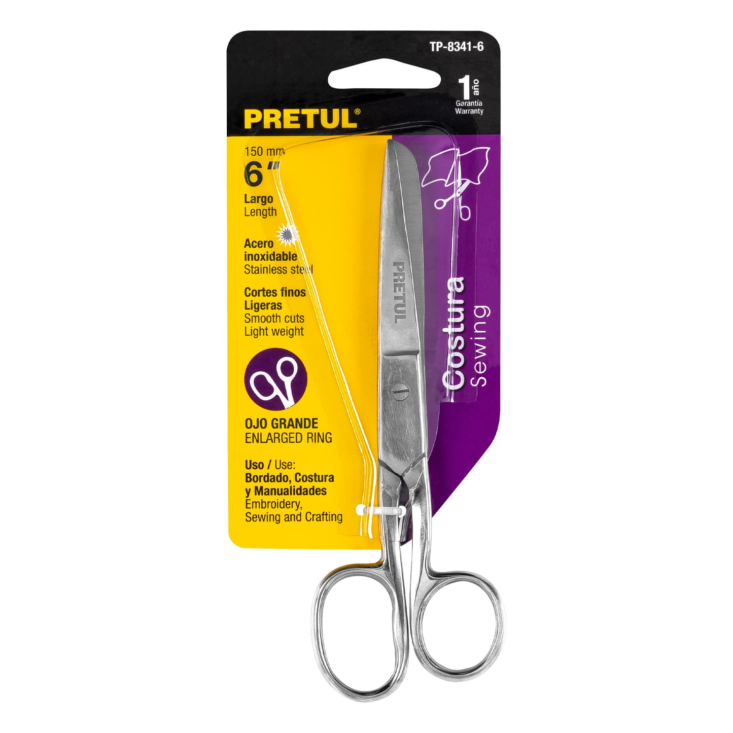 Tijera para costura, 6" ojo grande, Pretul