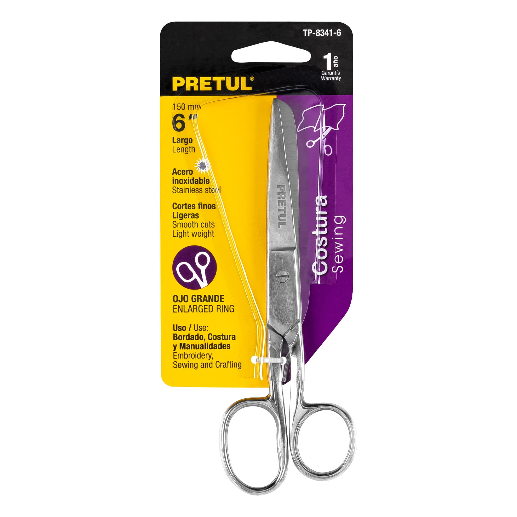 Tijera para costura, 6" ojo grande, Pretul