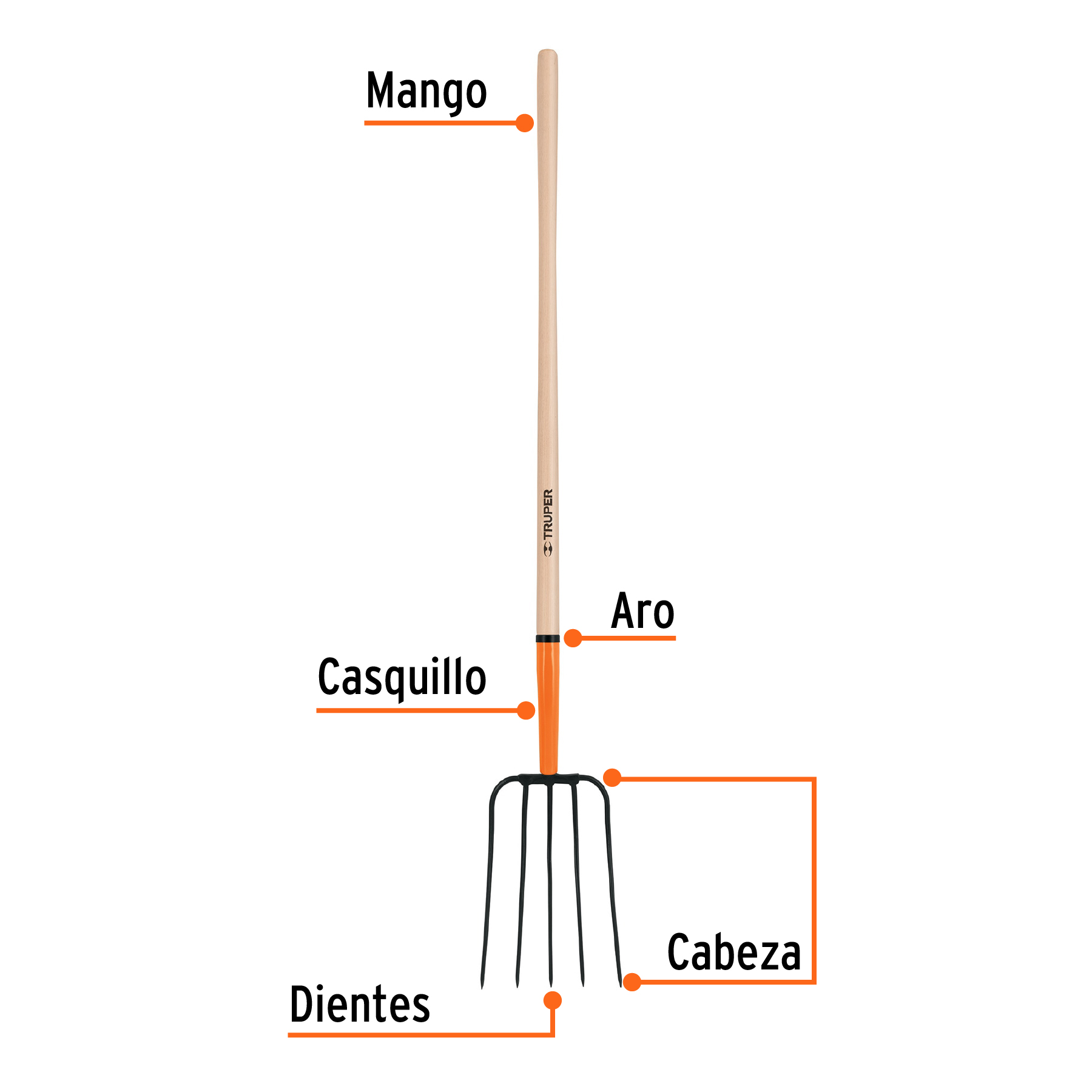 Bieldo para paja, 5 dientes, mango 48"