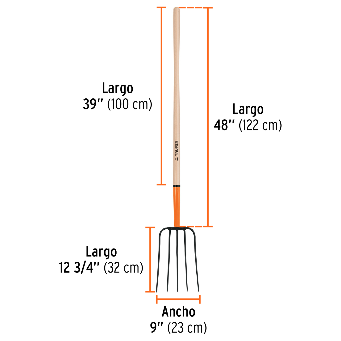 Bieldo para paja, 5 dientes, mango 48"