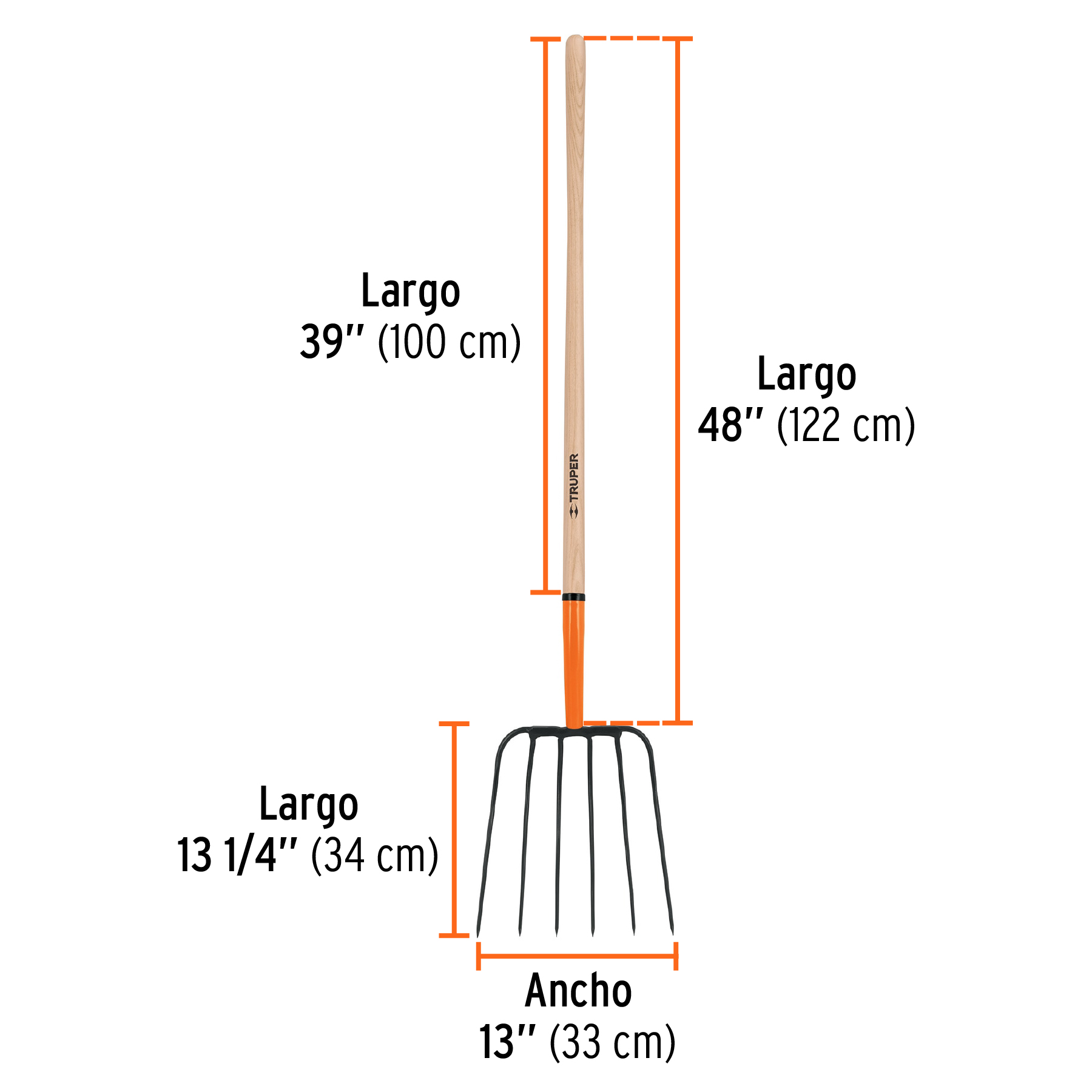 Bieldo para paja, 6 dientes, mango 48"