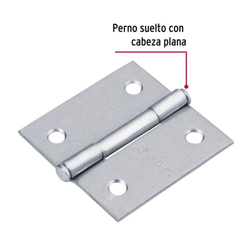 Bisagra cuadrada 2", acero cromo mate, plana