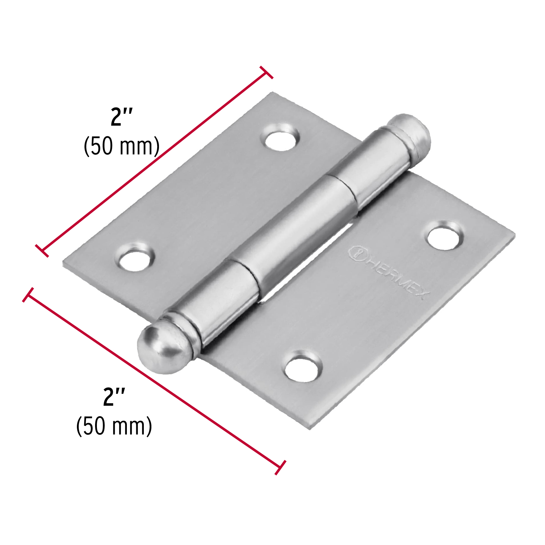 Bisagra cuadrada 2", acero inoxidable, redonda