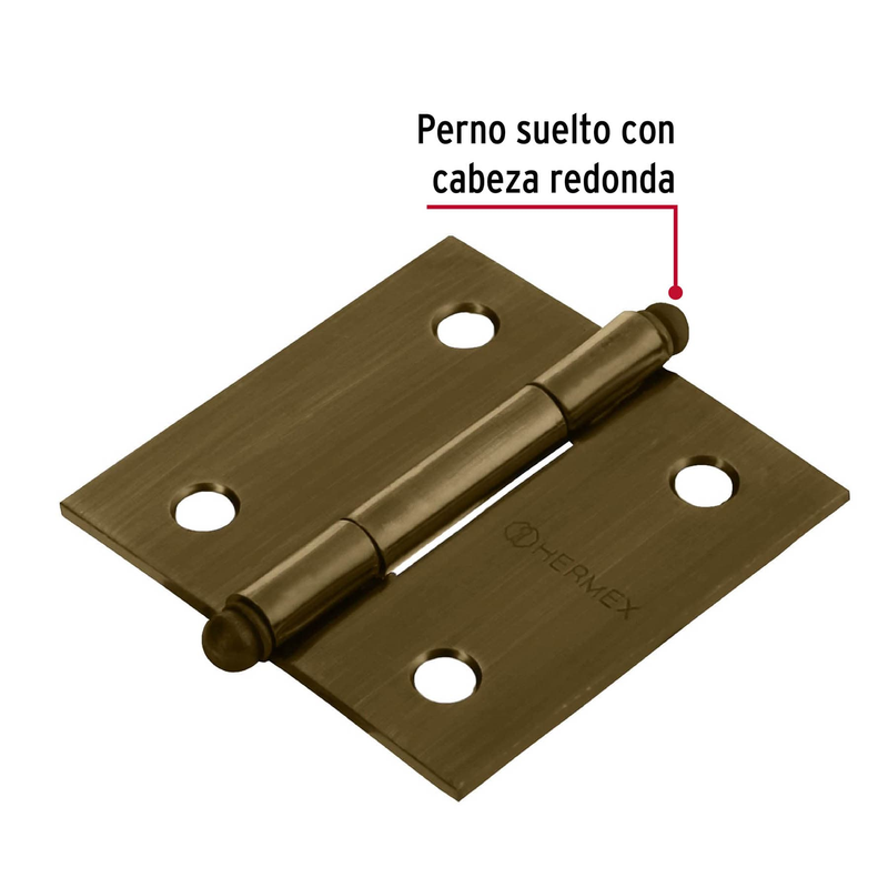 Bisagra cuadrada 2", acero latonado antiguo, redonda