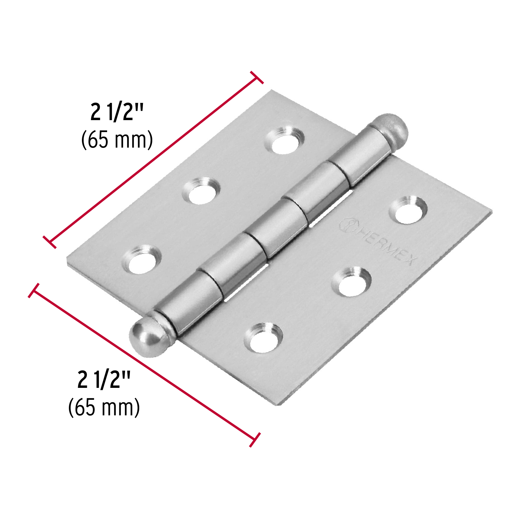 Bisagra cuadrada 2-1/2", acero inoxidable, redonda