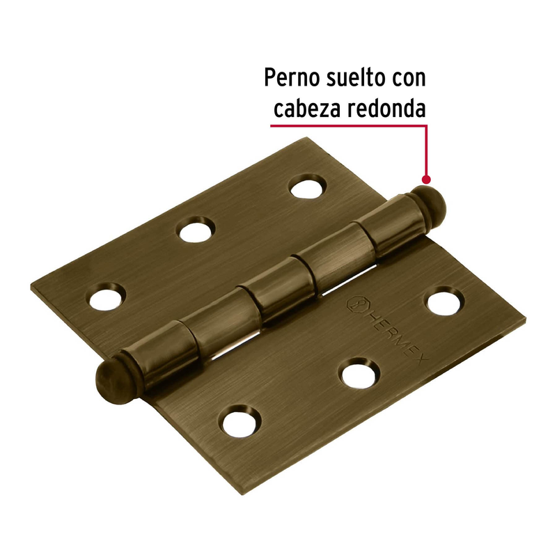 Bisagra cuadrada 2-1/2", acero latonado antiguo, redonda