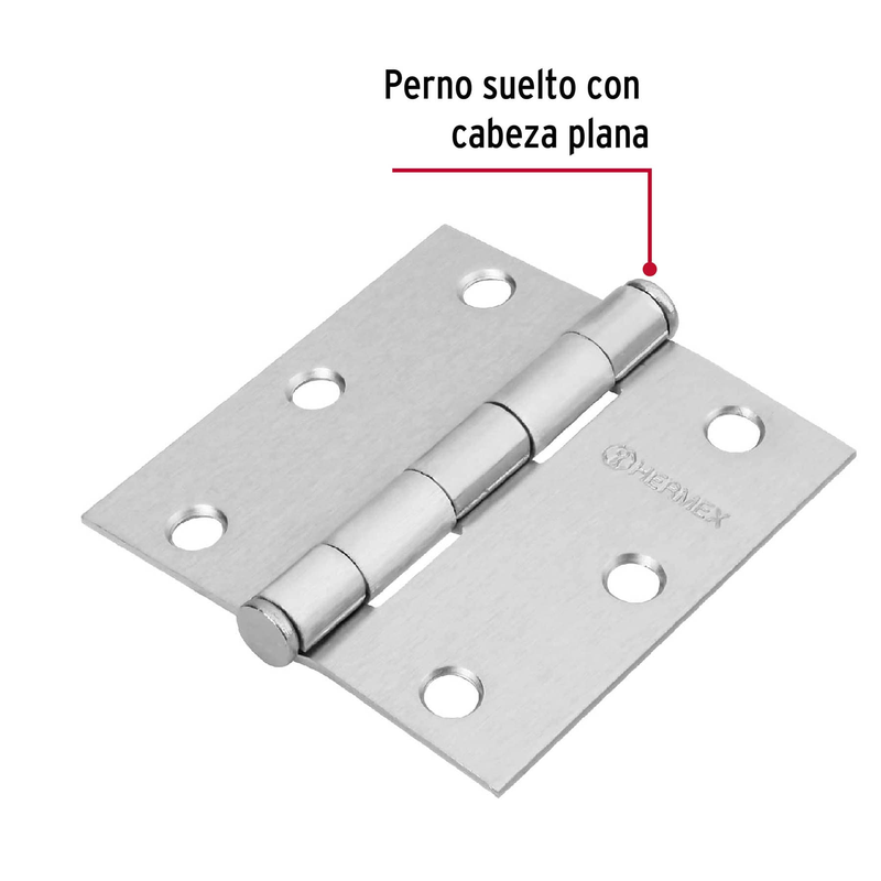 Bisagra cuadrada 3", acero cromo mate, plana