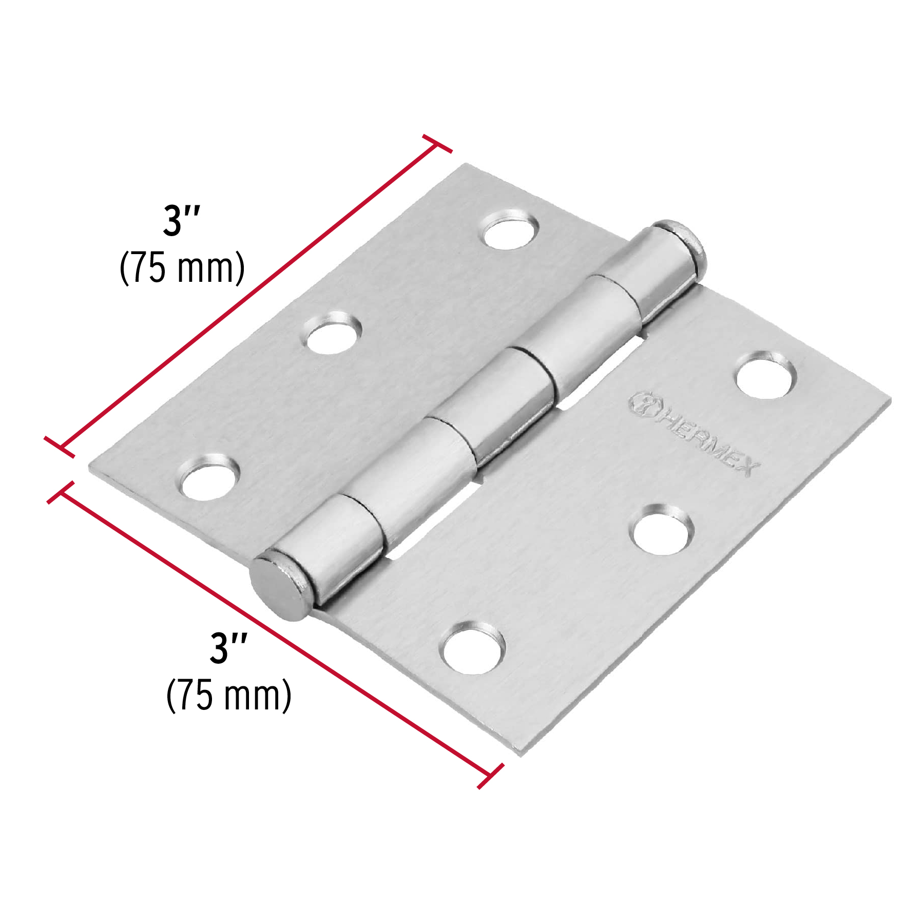 Bisagra cuadrada 3", acero cromo mate, plana