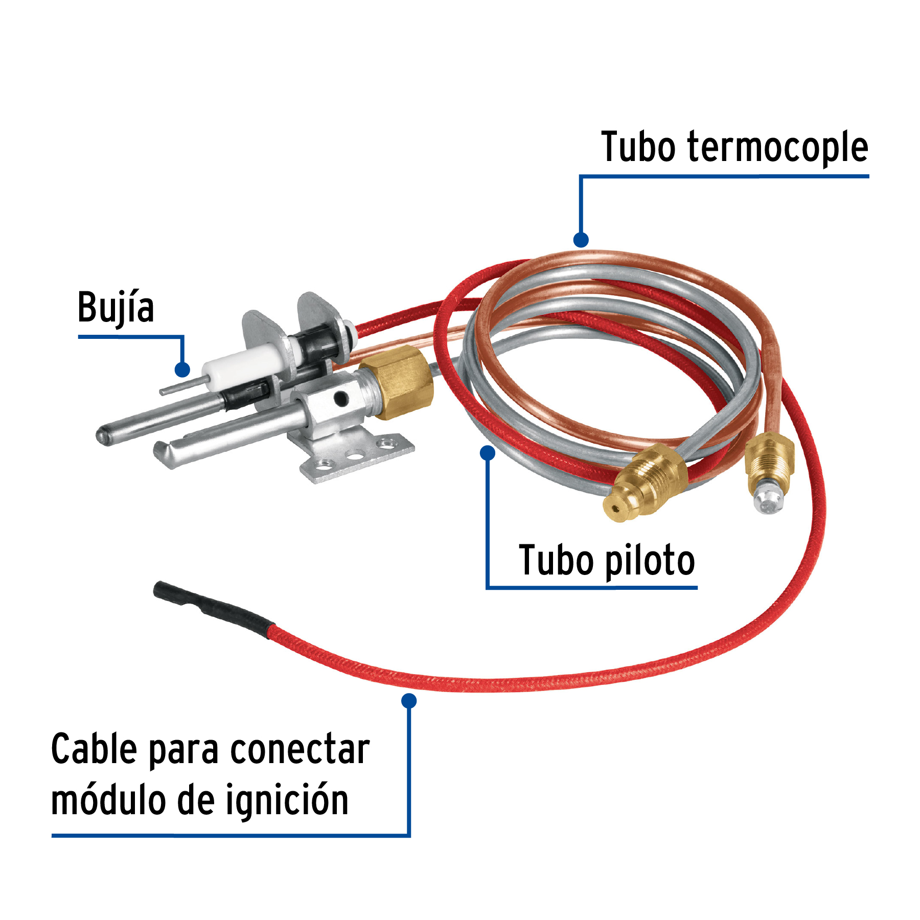 Termopar tipo flauta con bujía, 60 cm