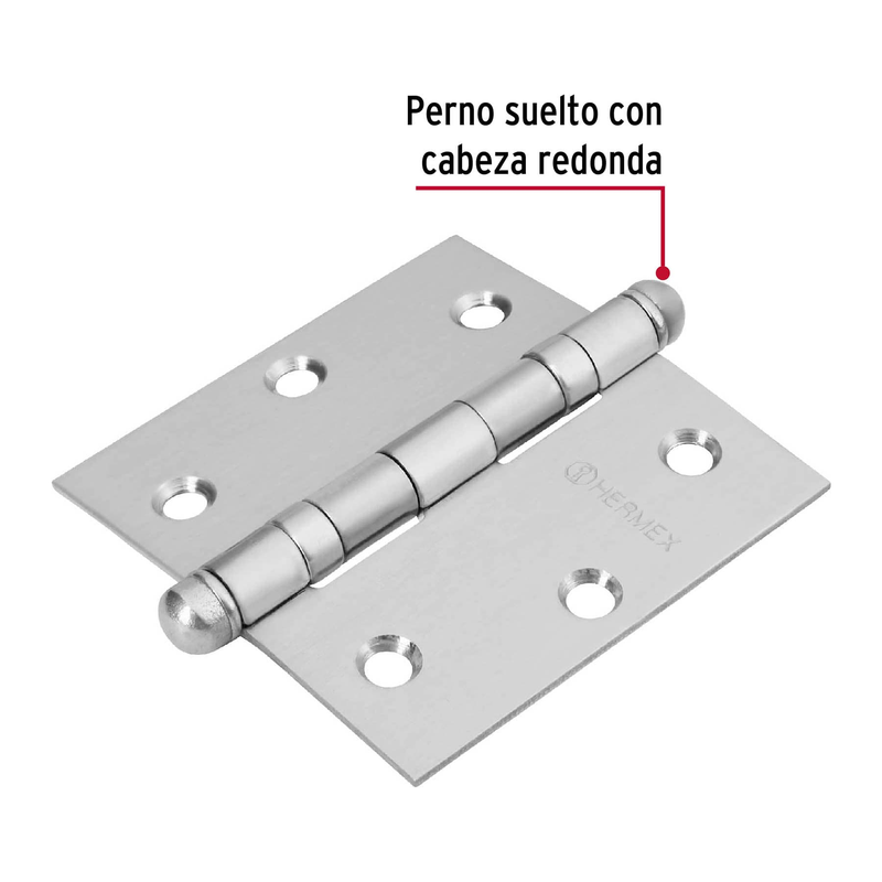 Bisagra cuadrada 3", acero inoxidable, redonda