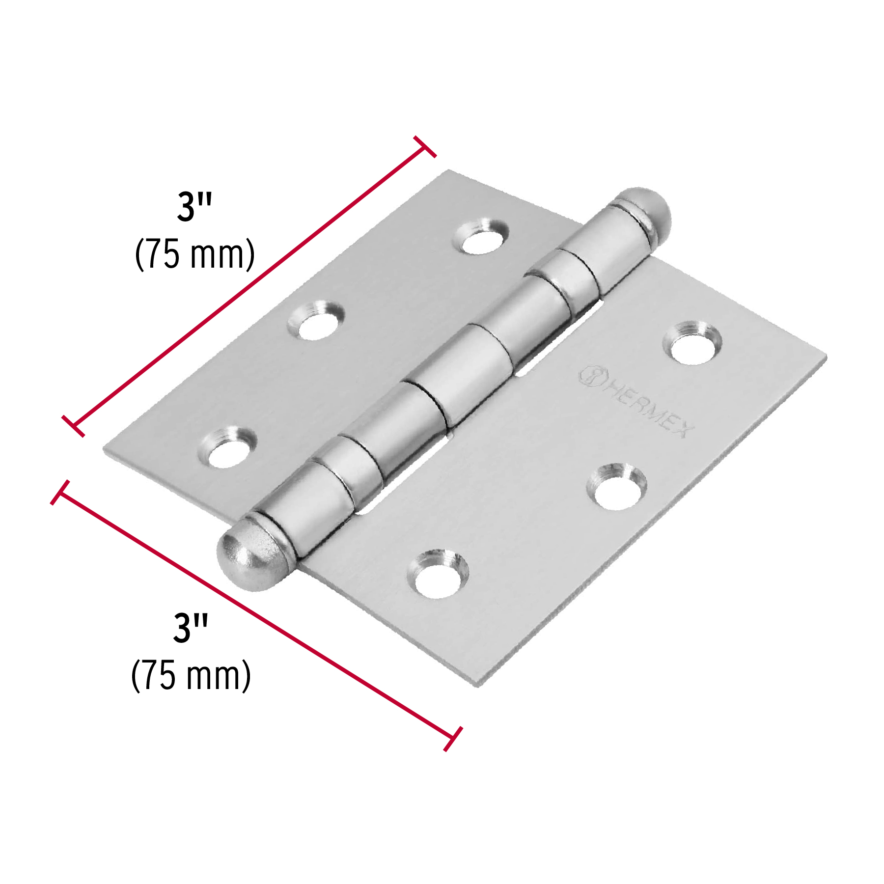 Bisagra cuadrada 3", acero inoxidable, redonda