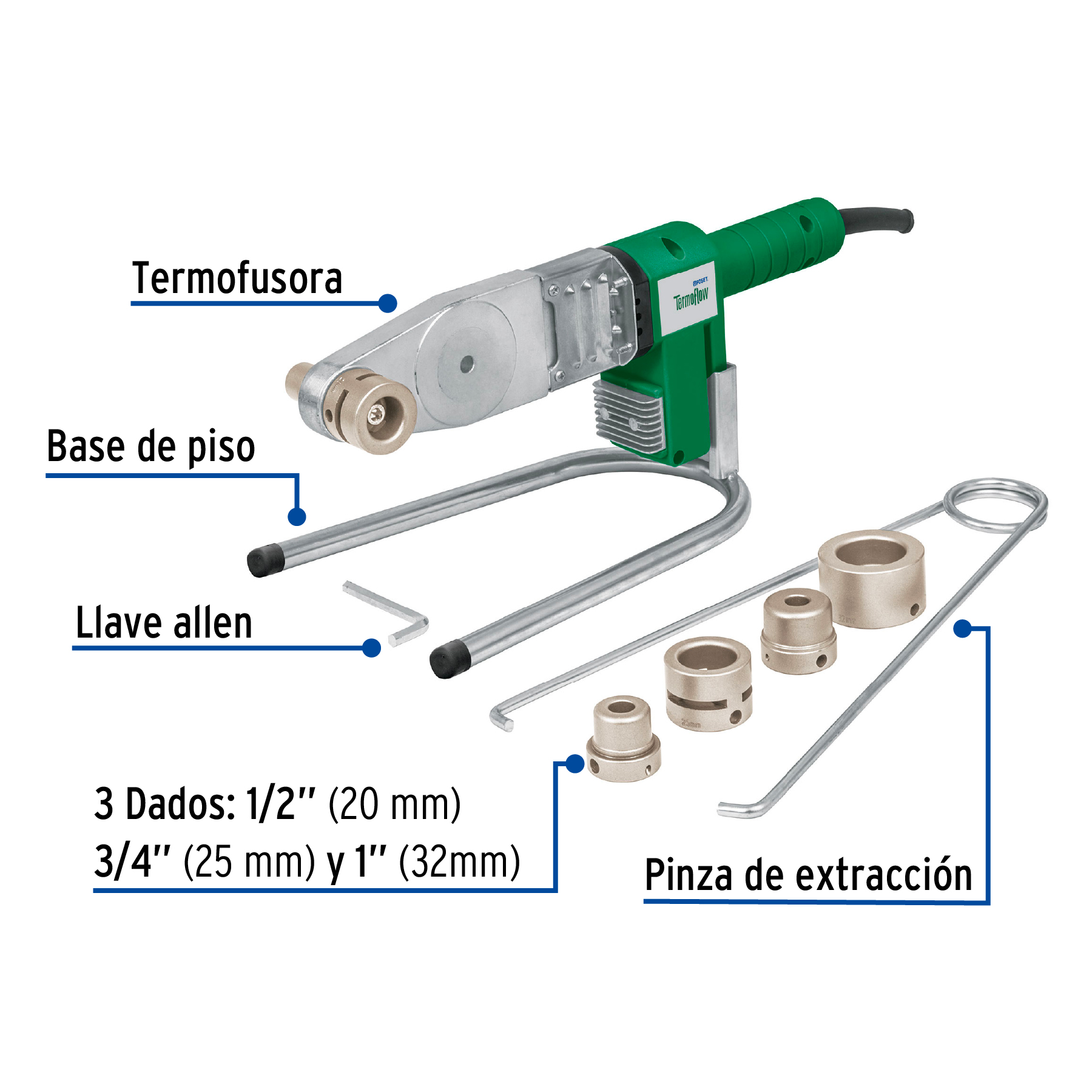 Termofusora 600W para PPR con dados de 20, 25 y 32 mm