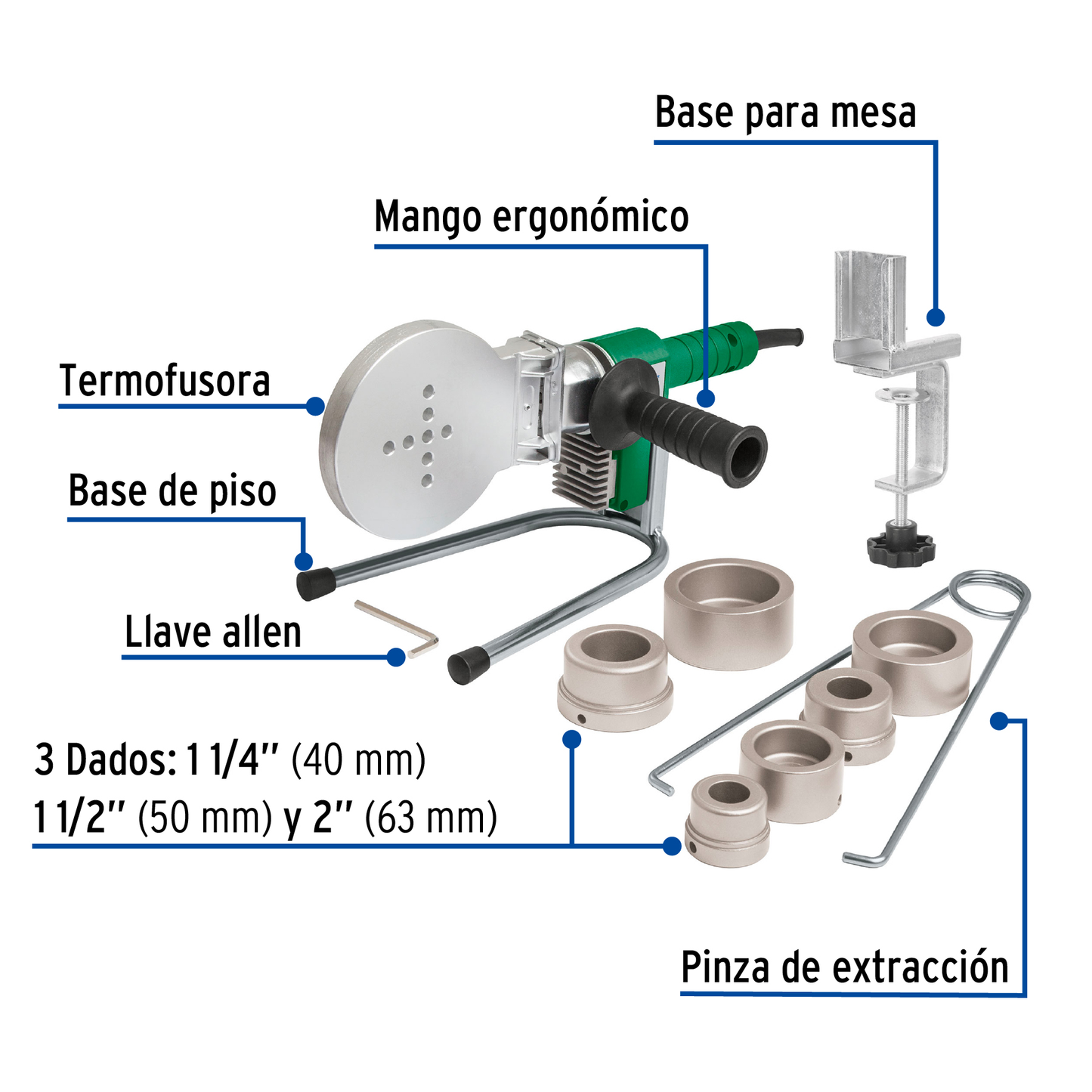 Termofusora 1000W para PPR con dados de 40, 50 y 63 mm