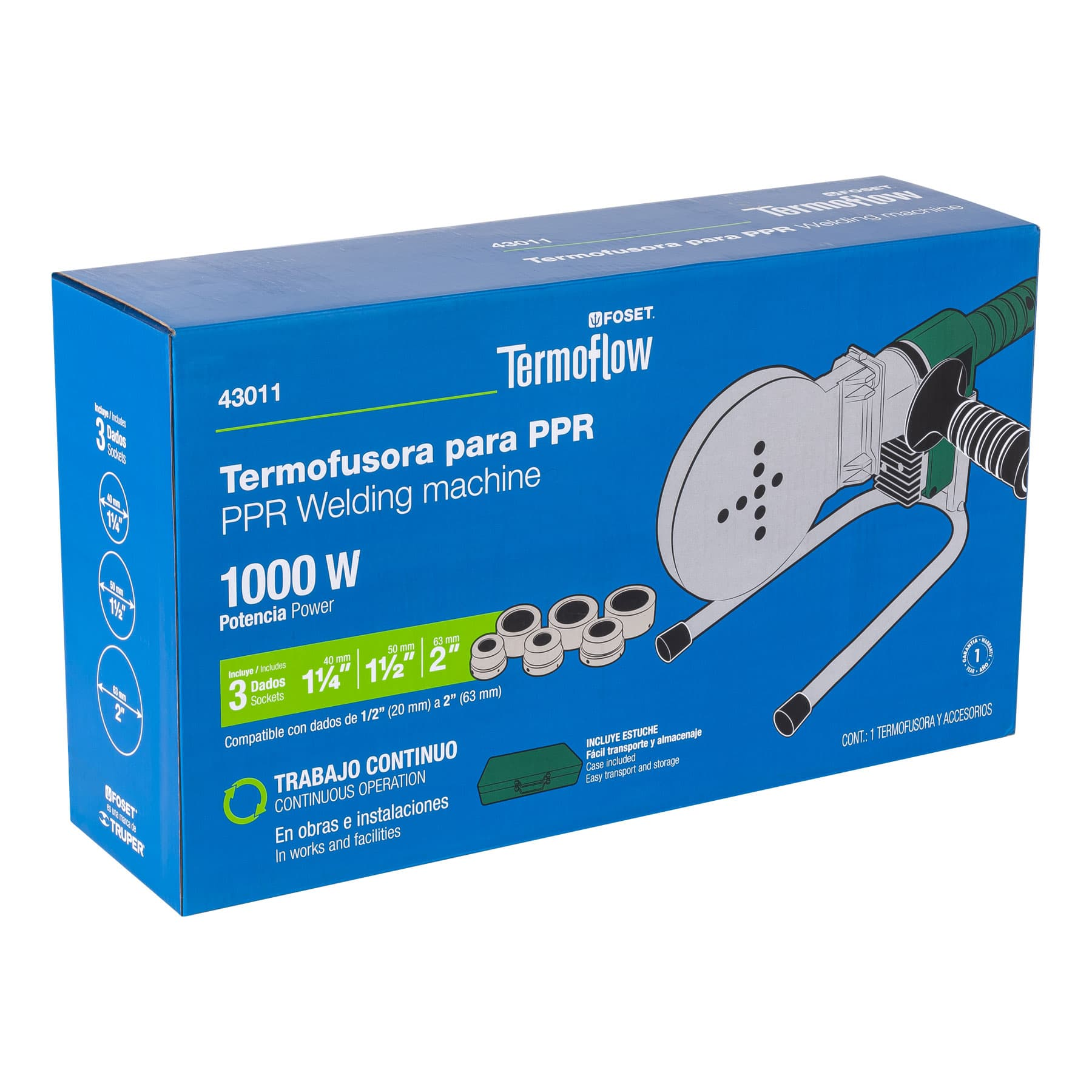 Termofusora 1000W para PPR con dados de 40, 50 y 63 mm