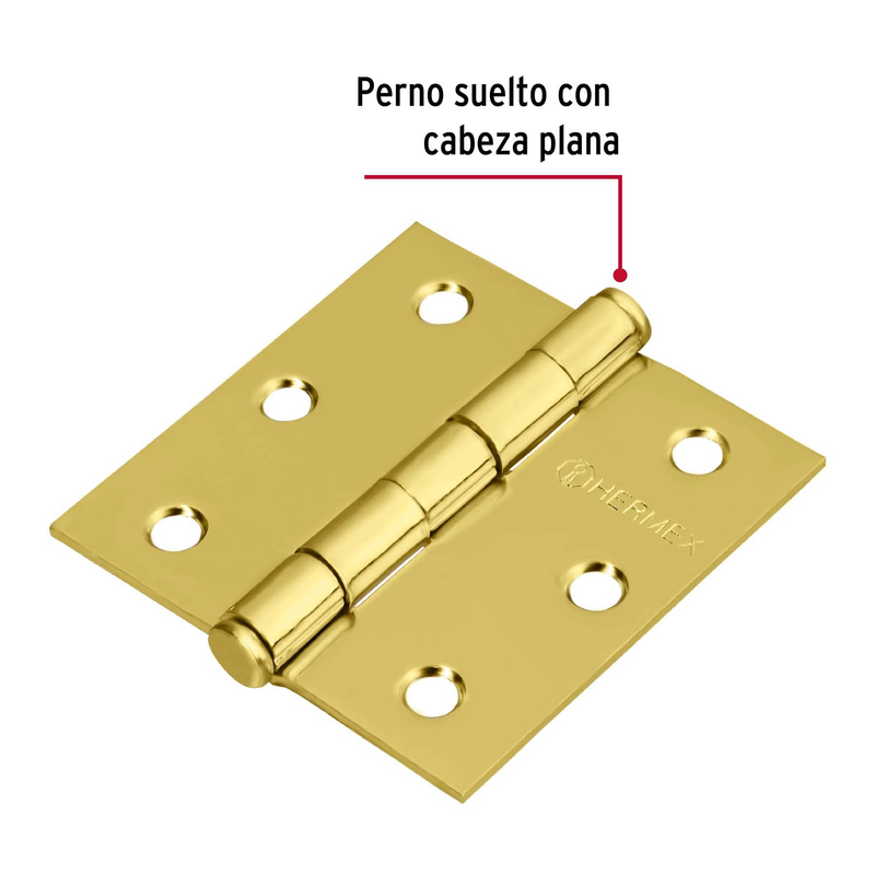 Bisagra cuadrada 2-1/2", acero latonado, plana