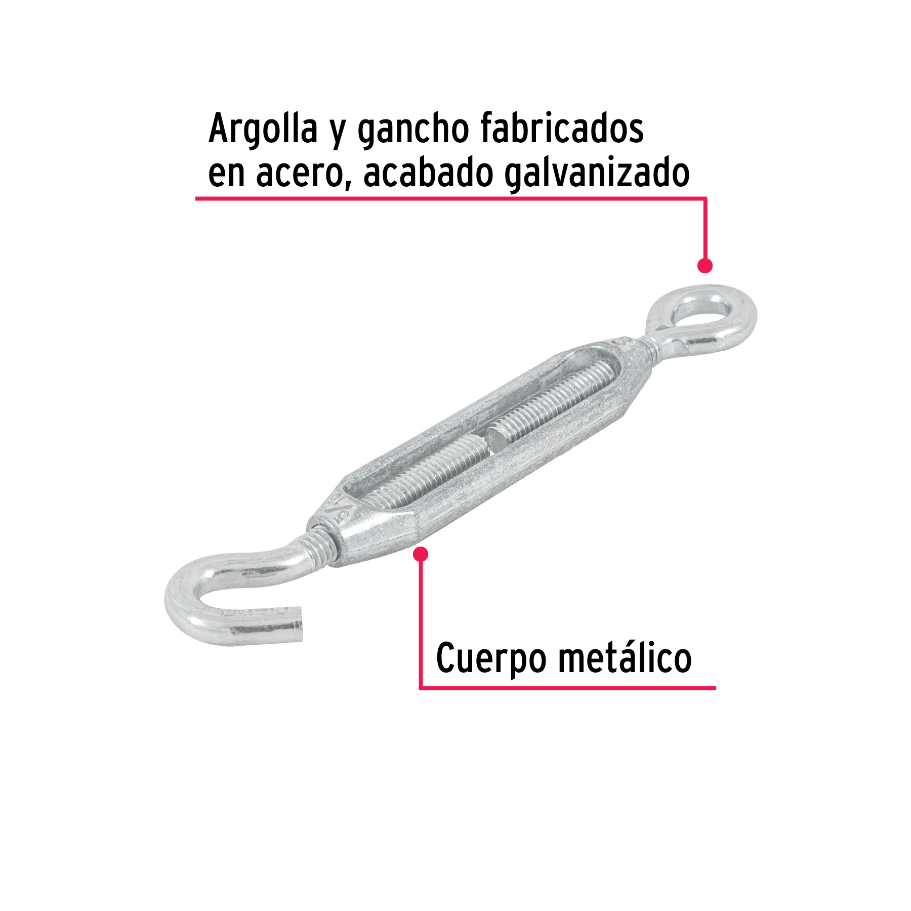 Tensor zinc, 5/16", gancho-argolla