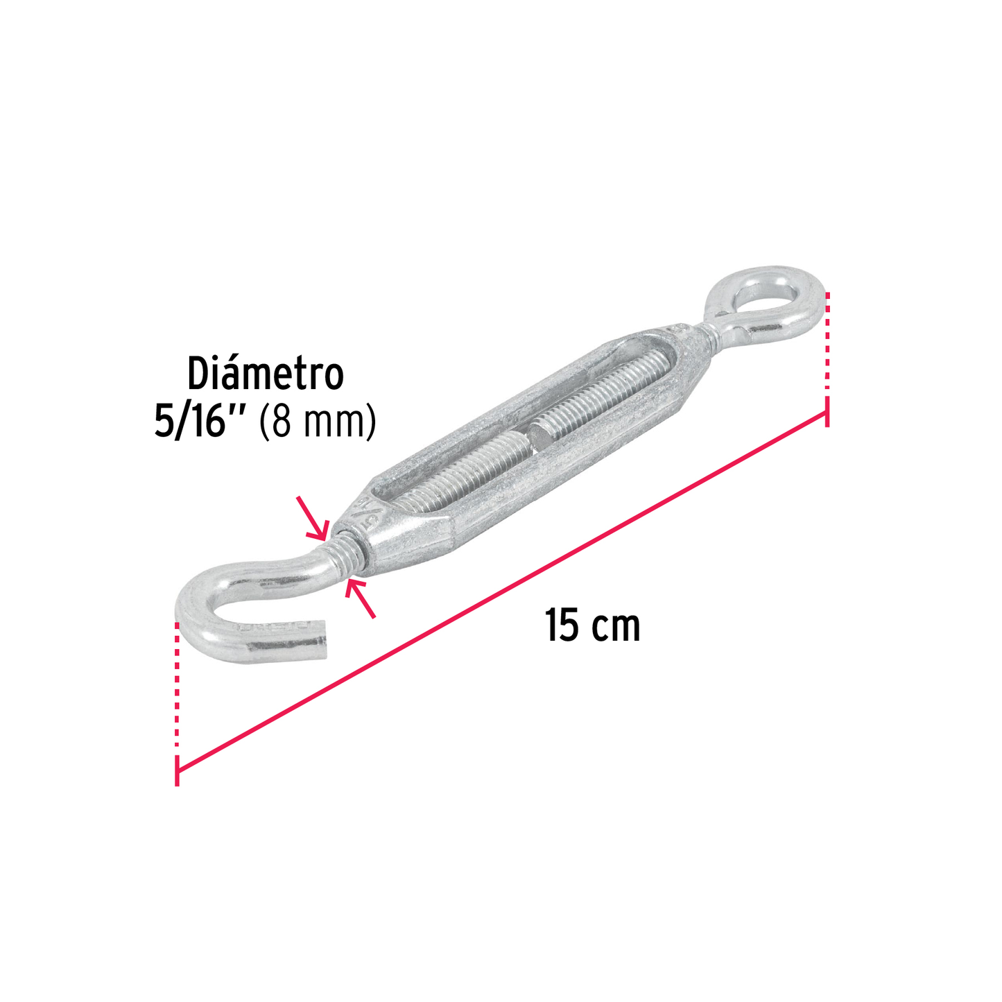 Tensor zinc, 5/16", gancho-argolla