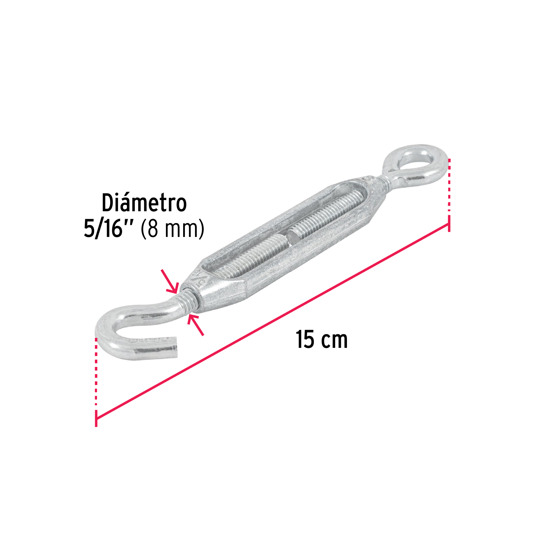 Tensor zinc, 5/16", gancho-argolla