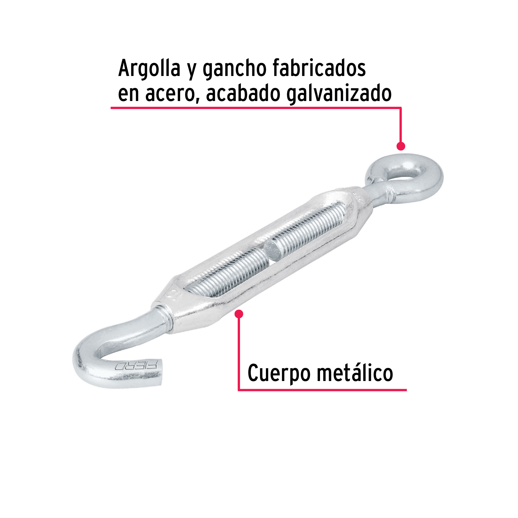 Tensor zinc, 3/8", gancho-argolla