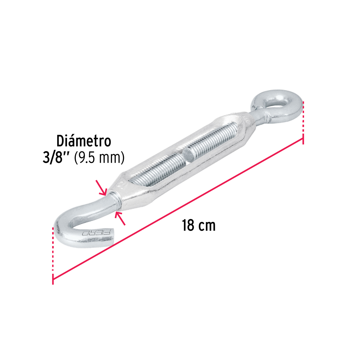 Tensor zinc, 3/8", gancho-argolla