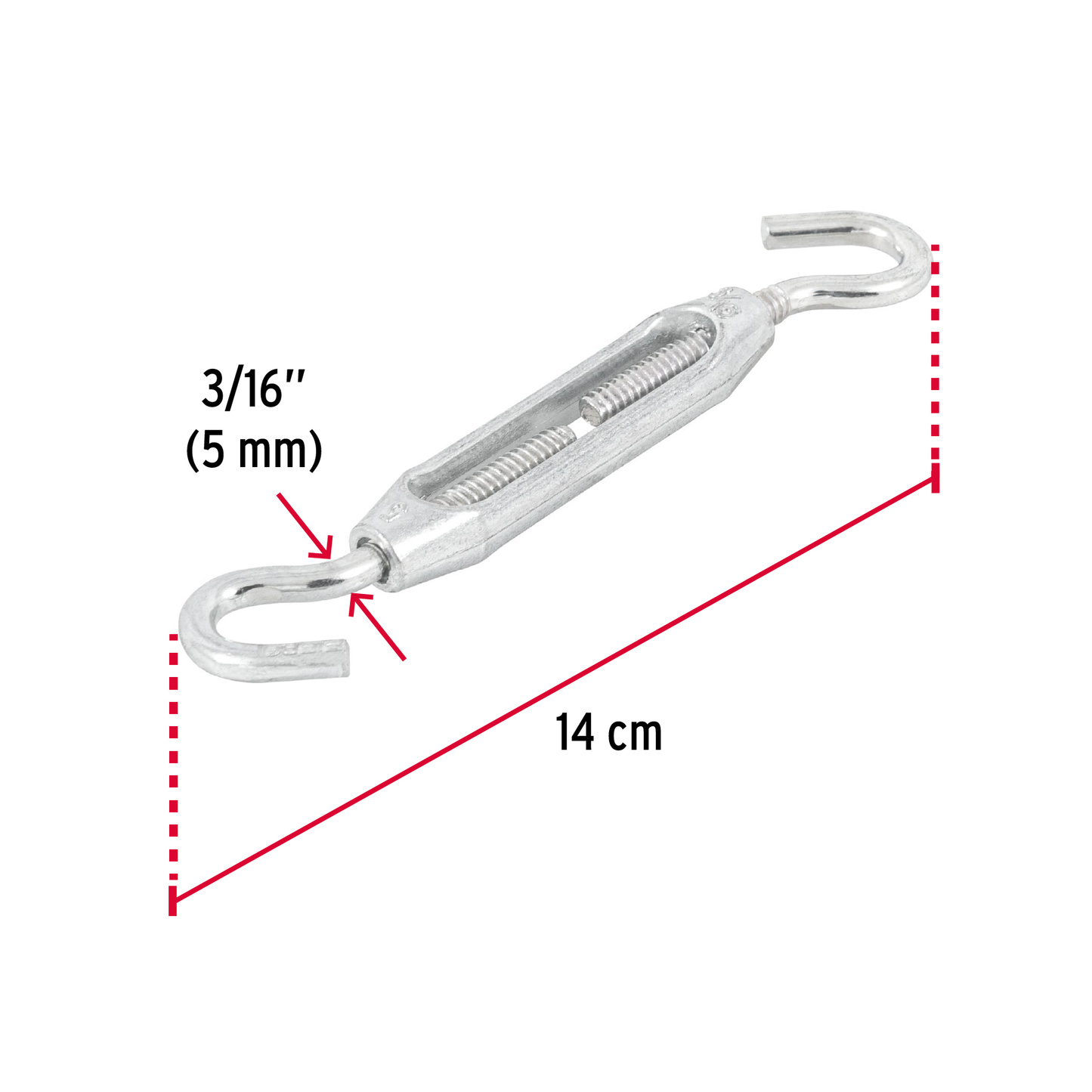Tensor zinc, 3/16", gancho-gancho