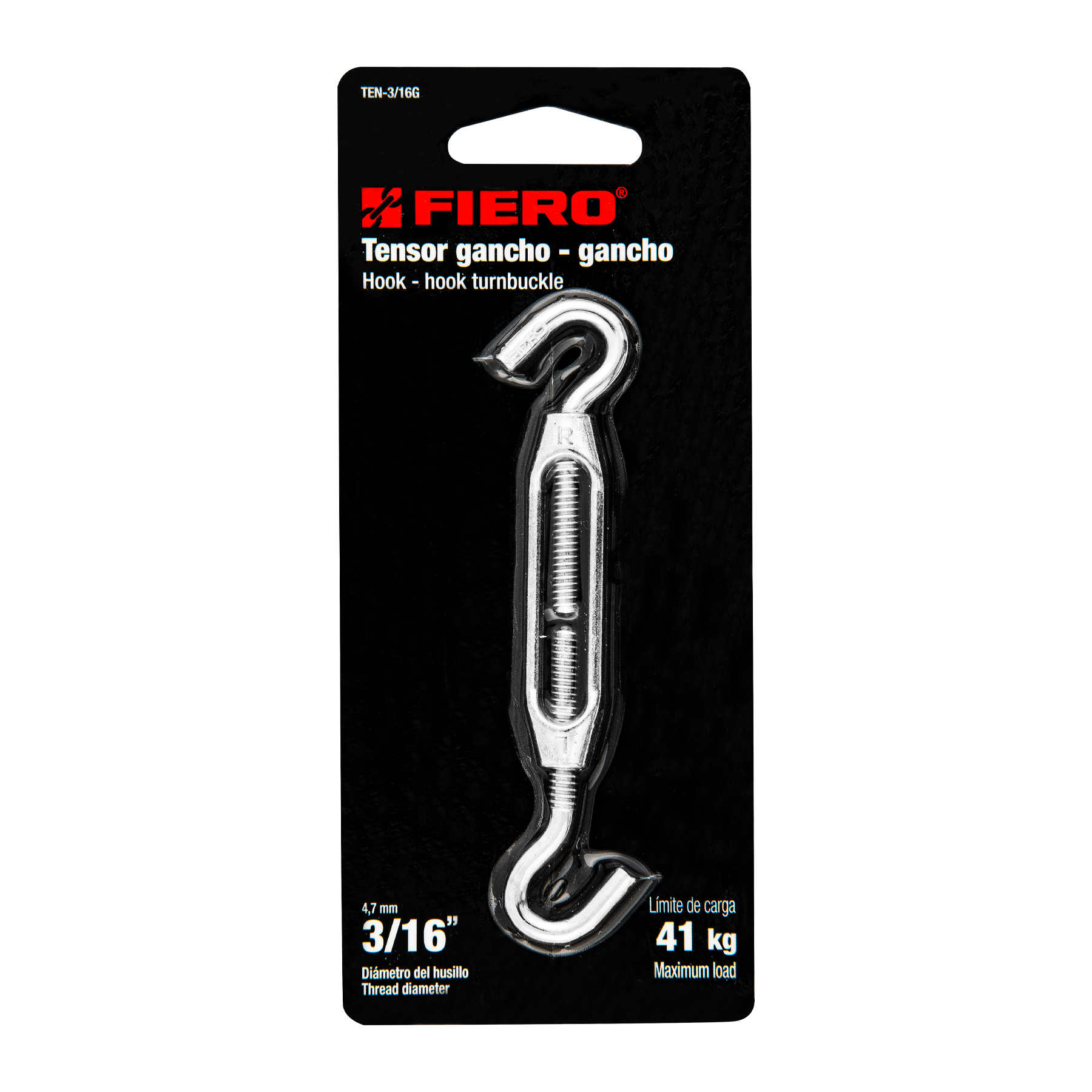 Tensor zinc, 3/16", gancho-gancho