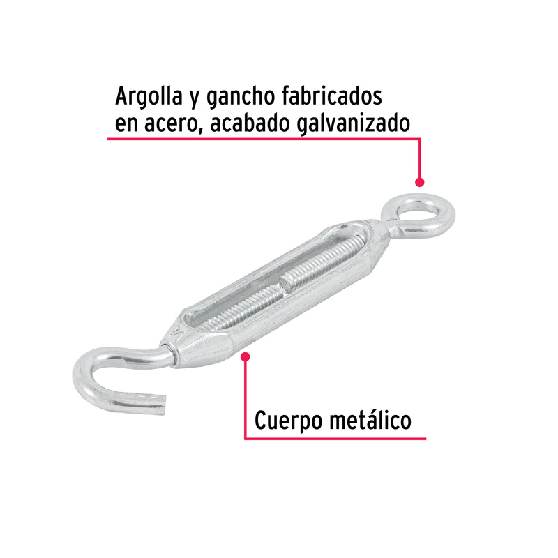 Tensor zinc, 1/4", gancho-argolla